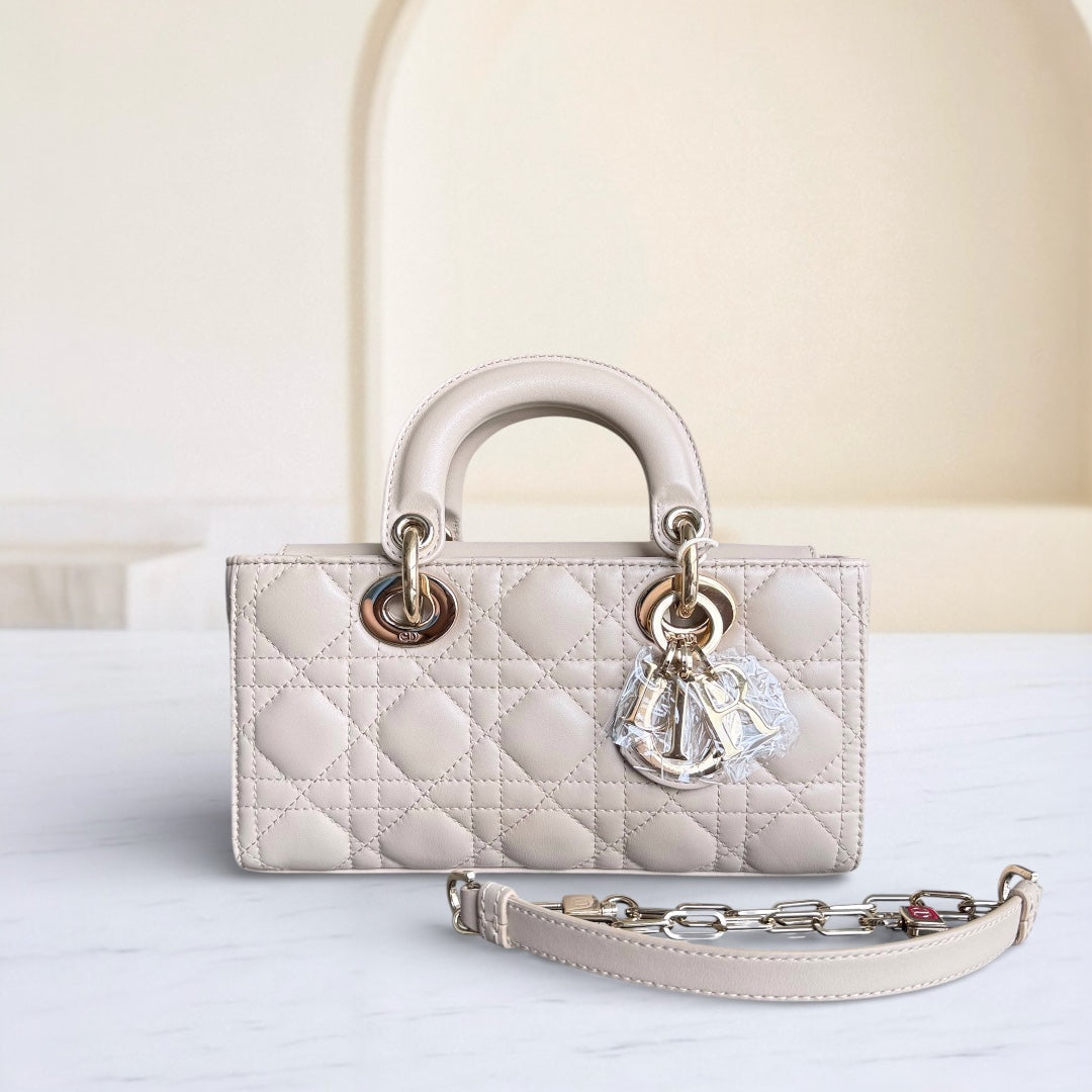 Dior Lady D-Joy Small - Cannage Lambskin Beige Gold Hardware Single Strap