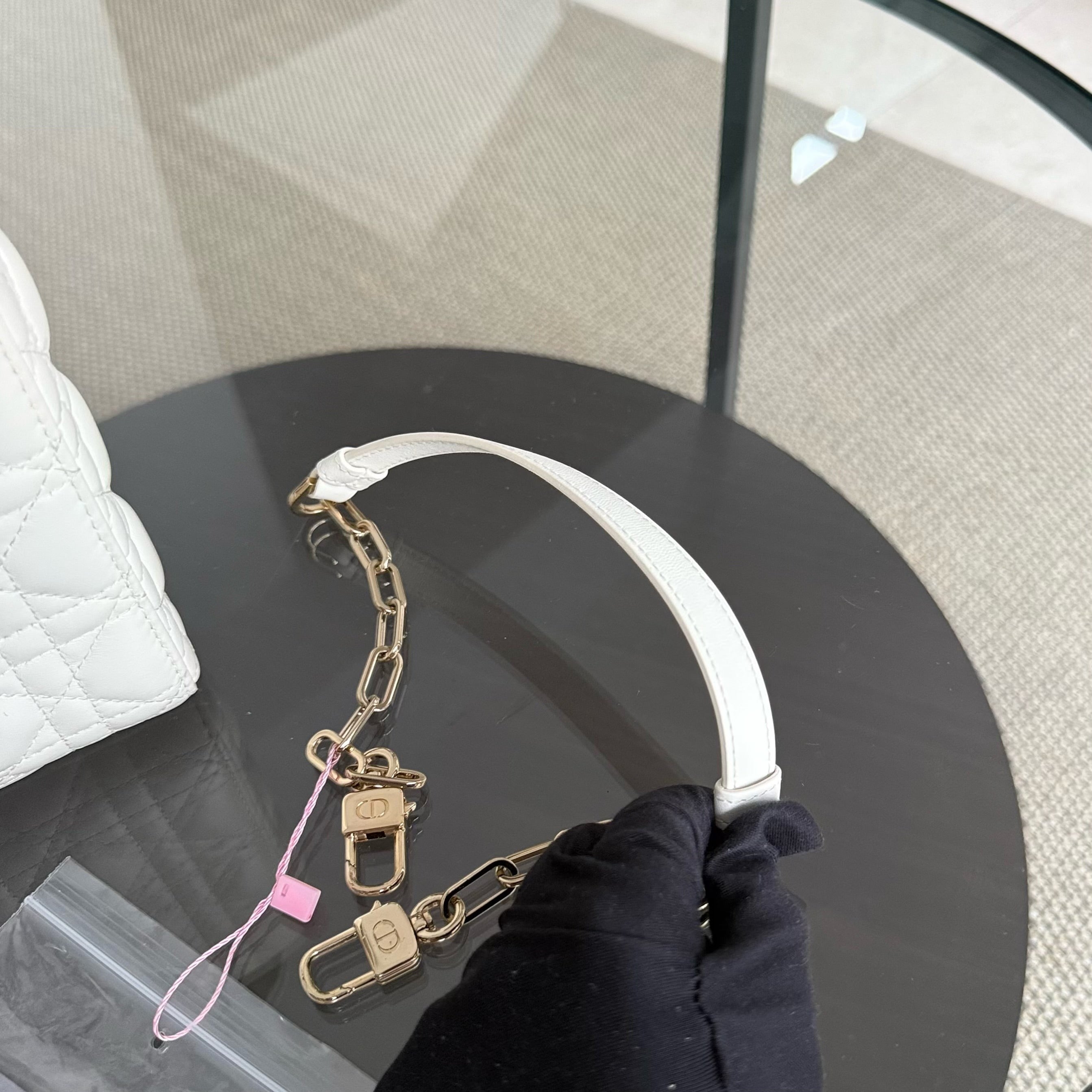 Dior D-Joy Medium - Cannage Lambskin White Gold Hardware