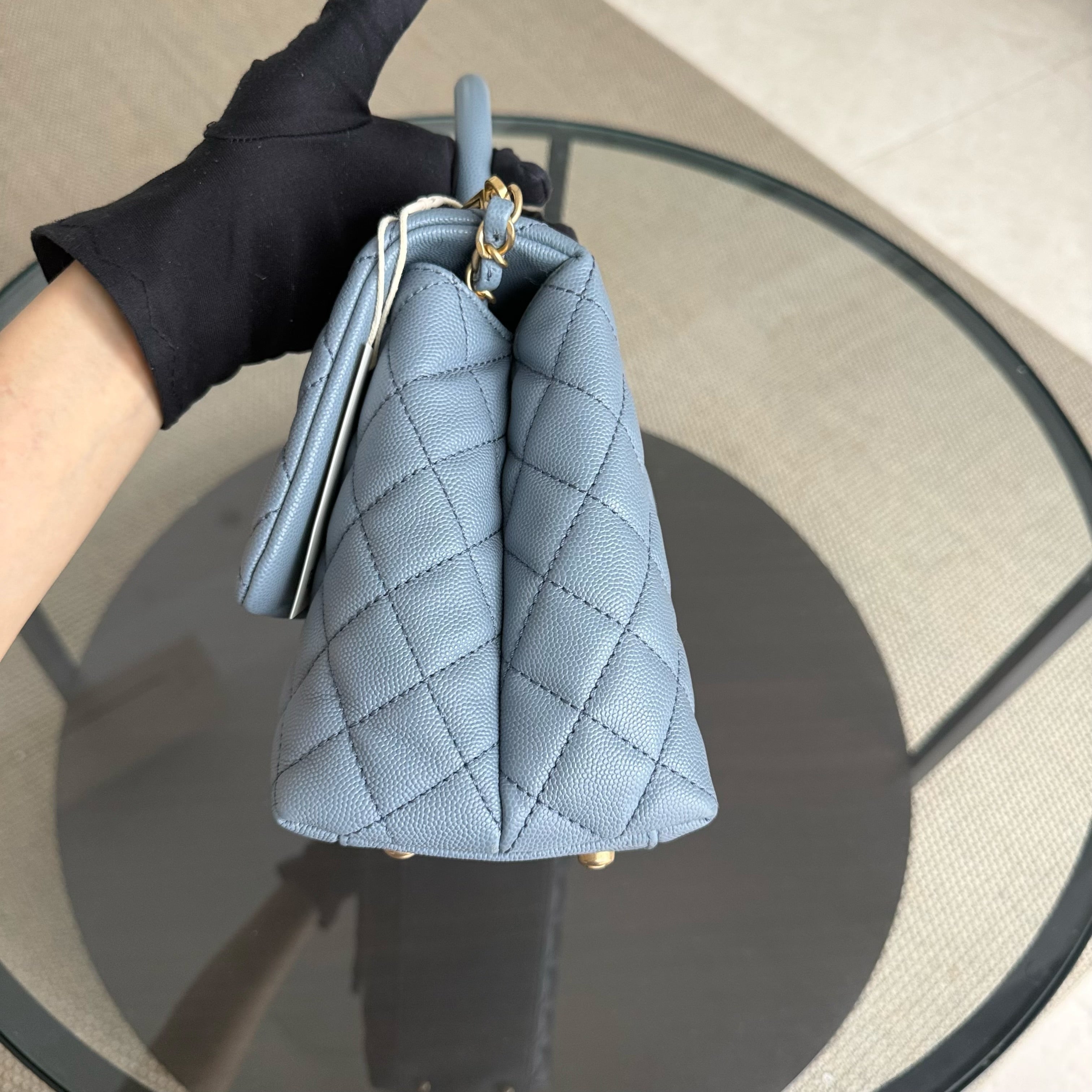 Chanel Coco Handle Medium - Caviar 29CM Quilted Sky Blue Gold Hardware Series 27