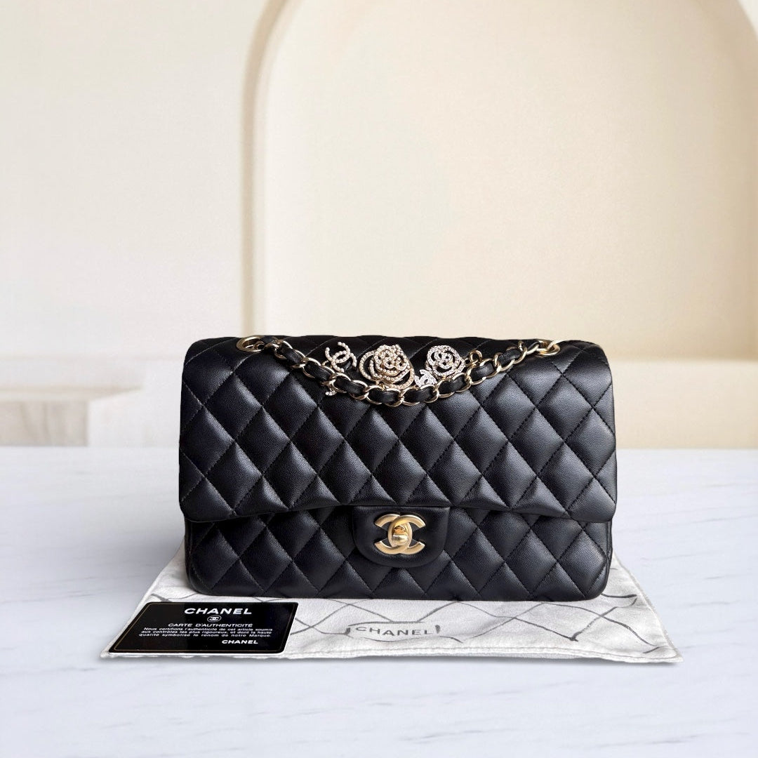 Chanel Classic Flap Medium - Special Valentine Edition 25CM Quilted Lambskin Black Gold Hardware Series 19