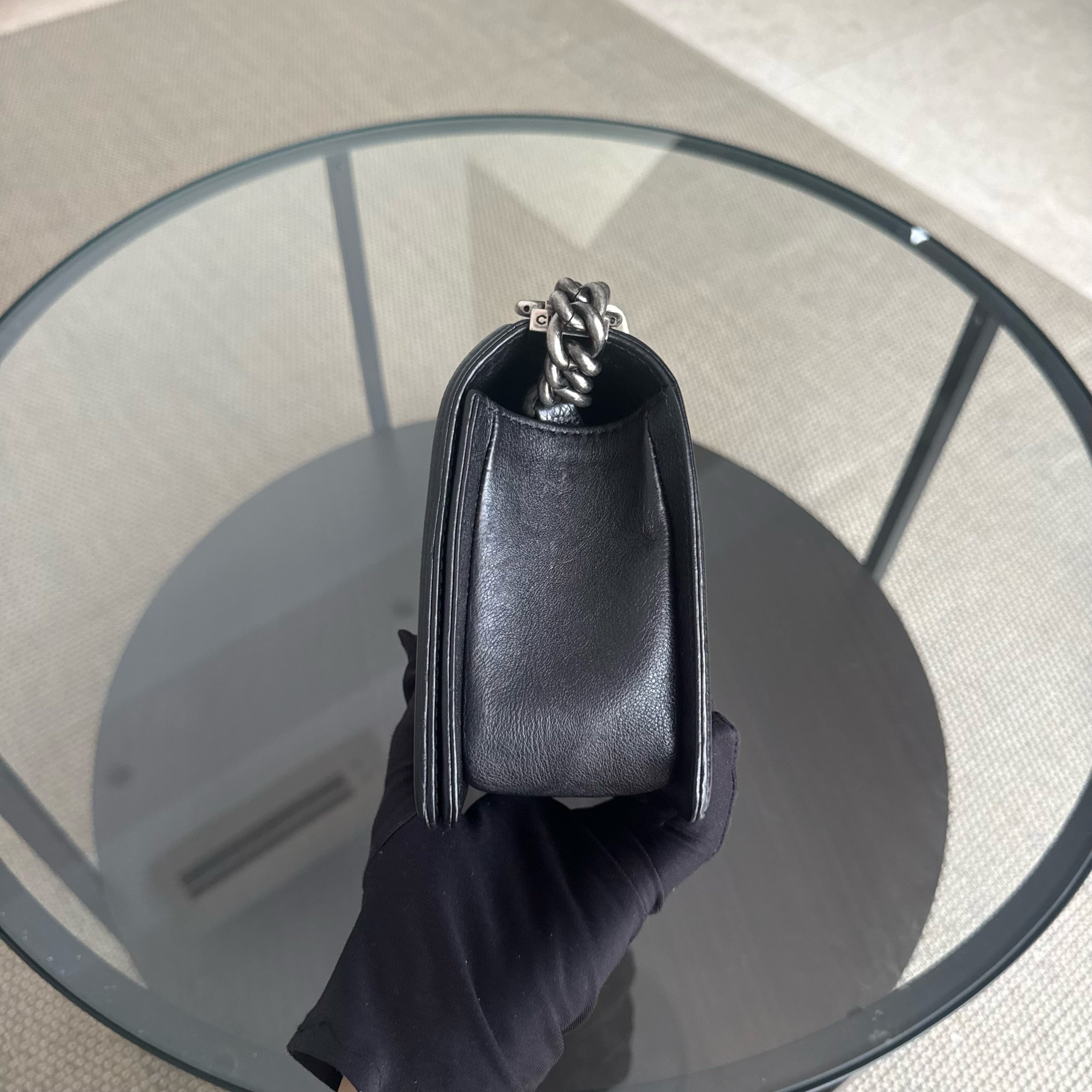 Chanel Boy Medium - Caviar 25CM Quilted Caviar Silver Hardware Series 18