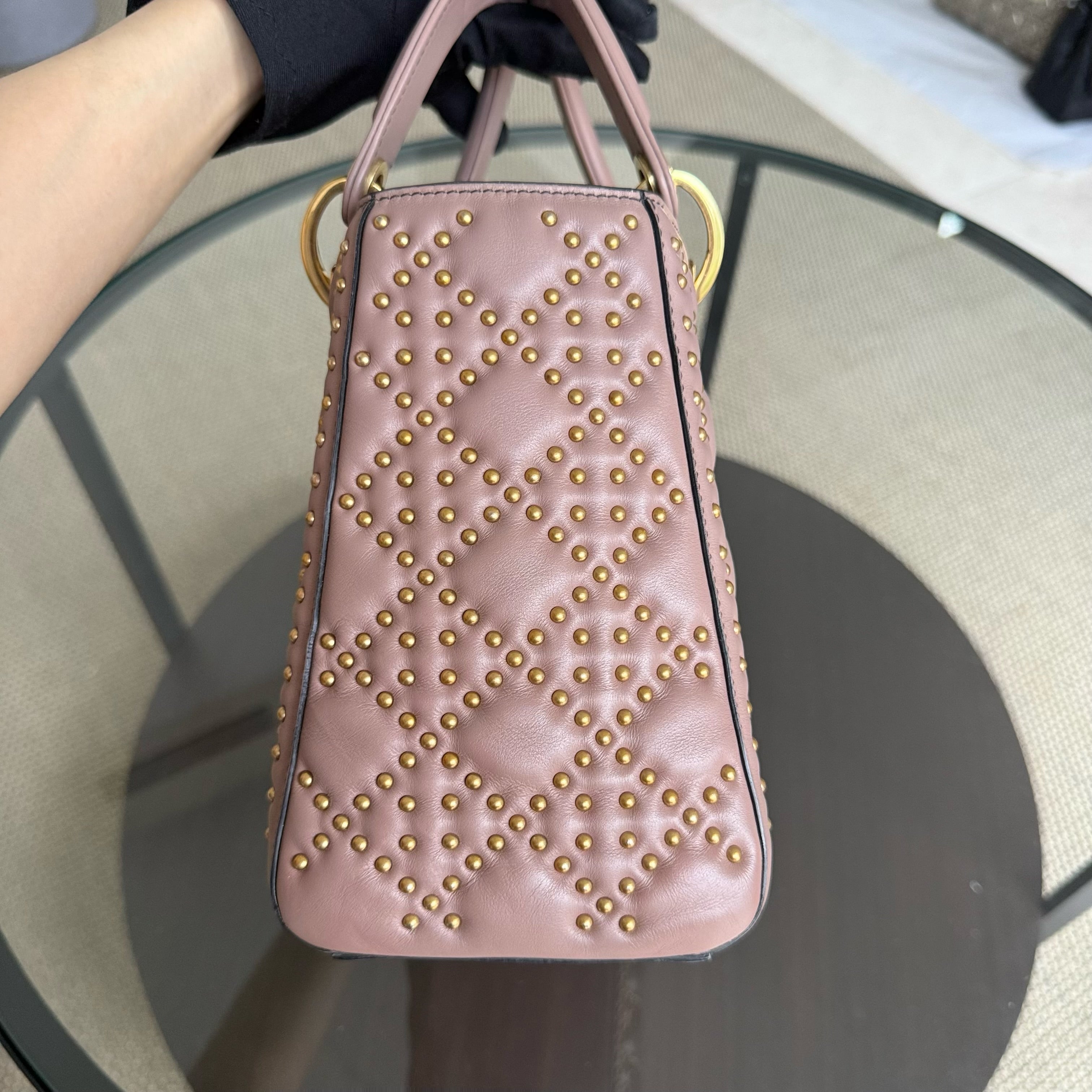 Dior Lady Medium Flap - Studded Cannage Blush Gold Hardware