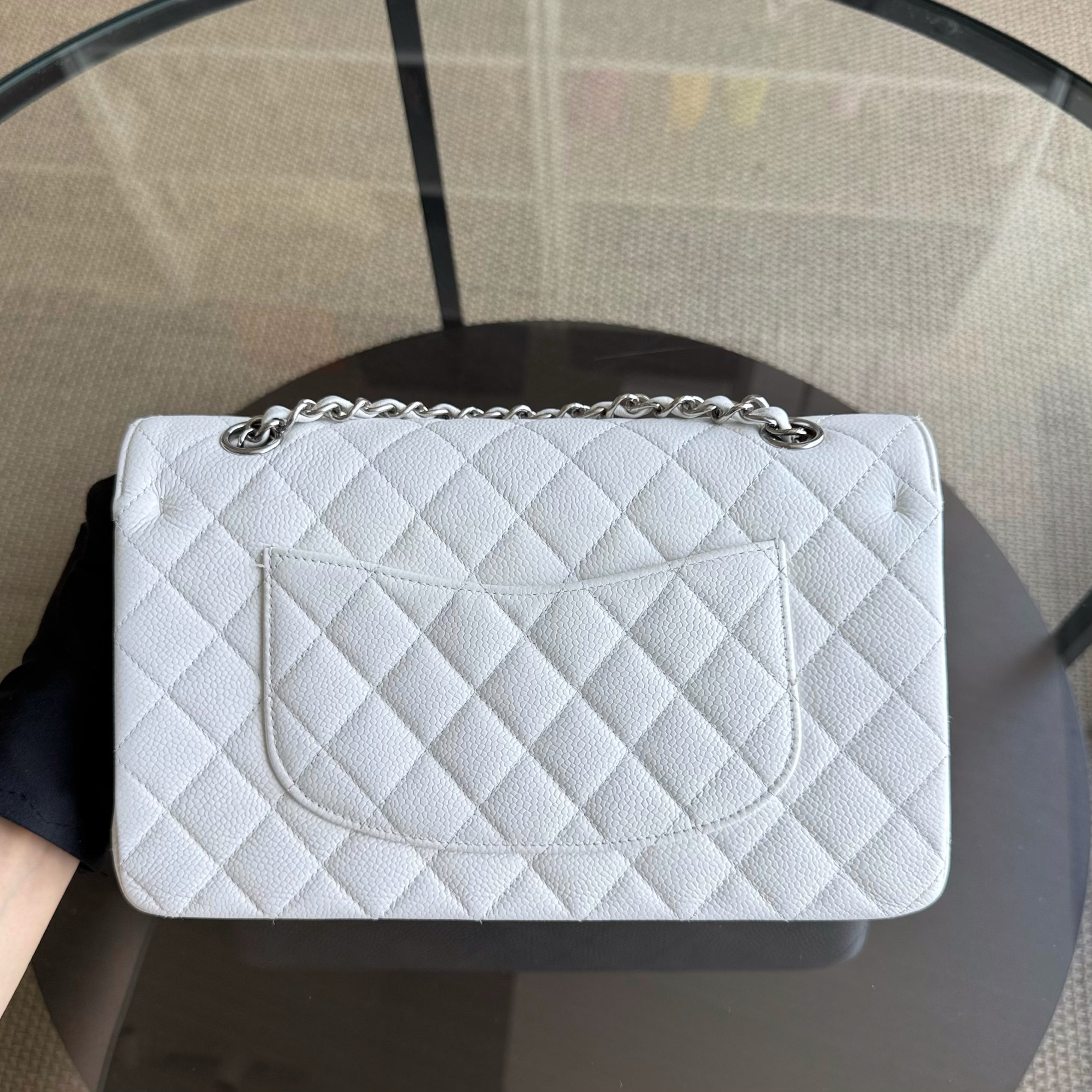 Chanel Classic Flap Medium - Caviar Quilted Grained Calfskin White Silver Hardware Series 15