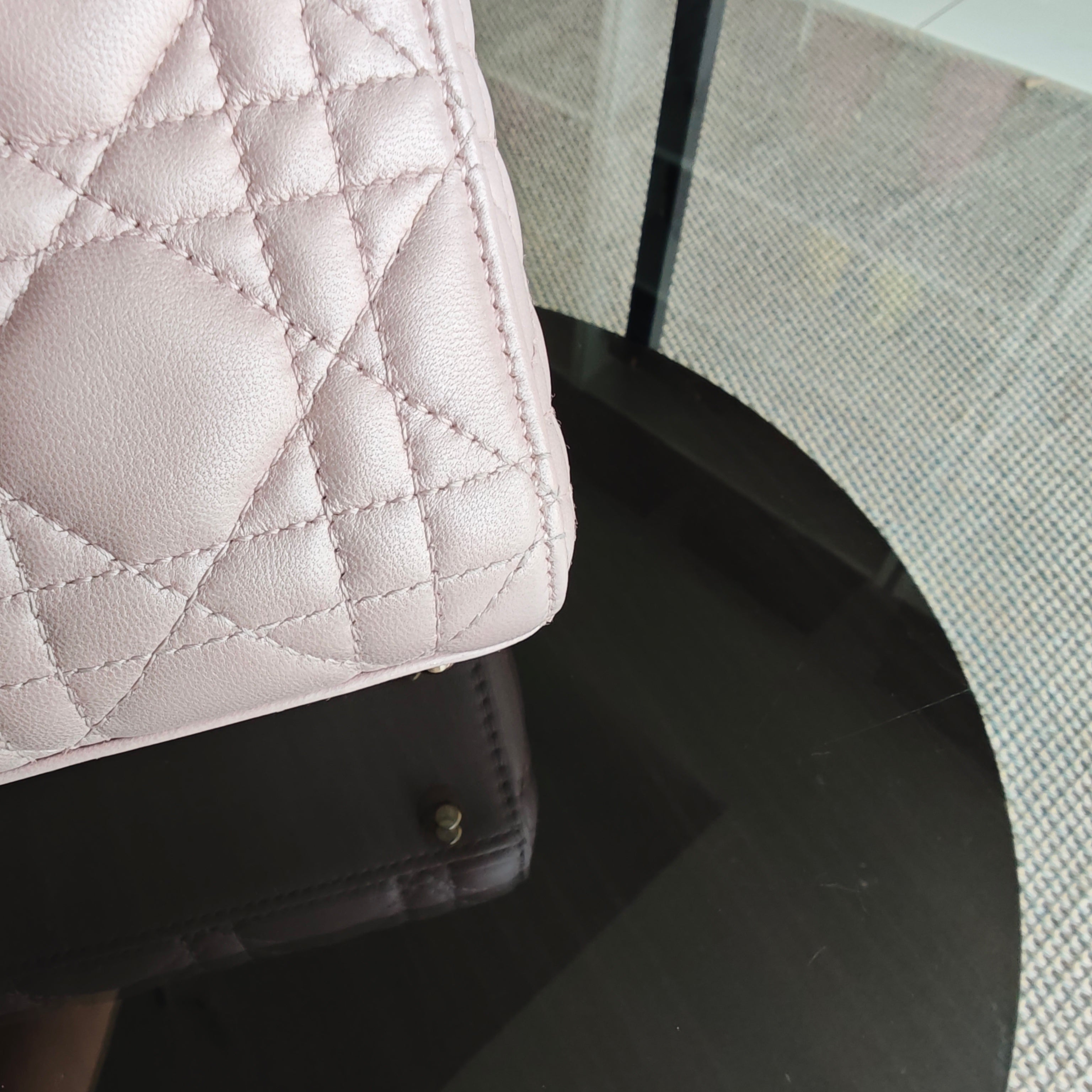 Dior Lady Mini - Cannage Lambskin Light Pink Gold Hardware Chain Strap