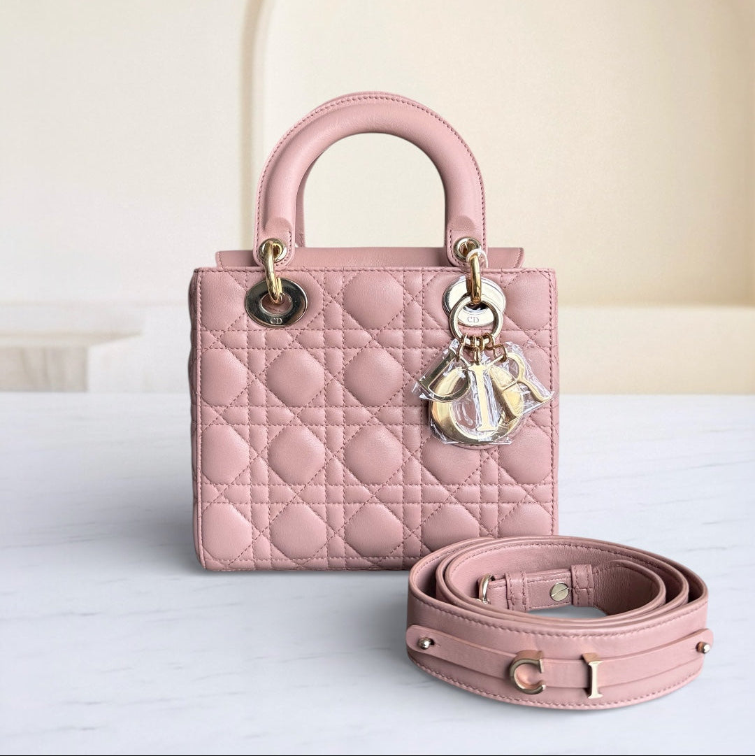 Dior Lady Small Flap - Cannage Lambskin Blush Pink Gold Hardware