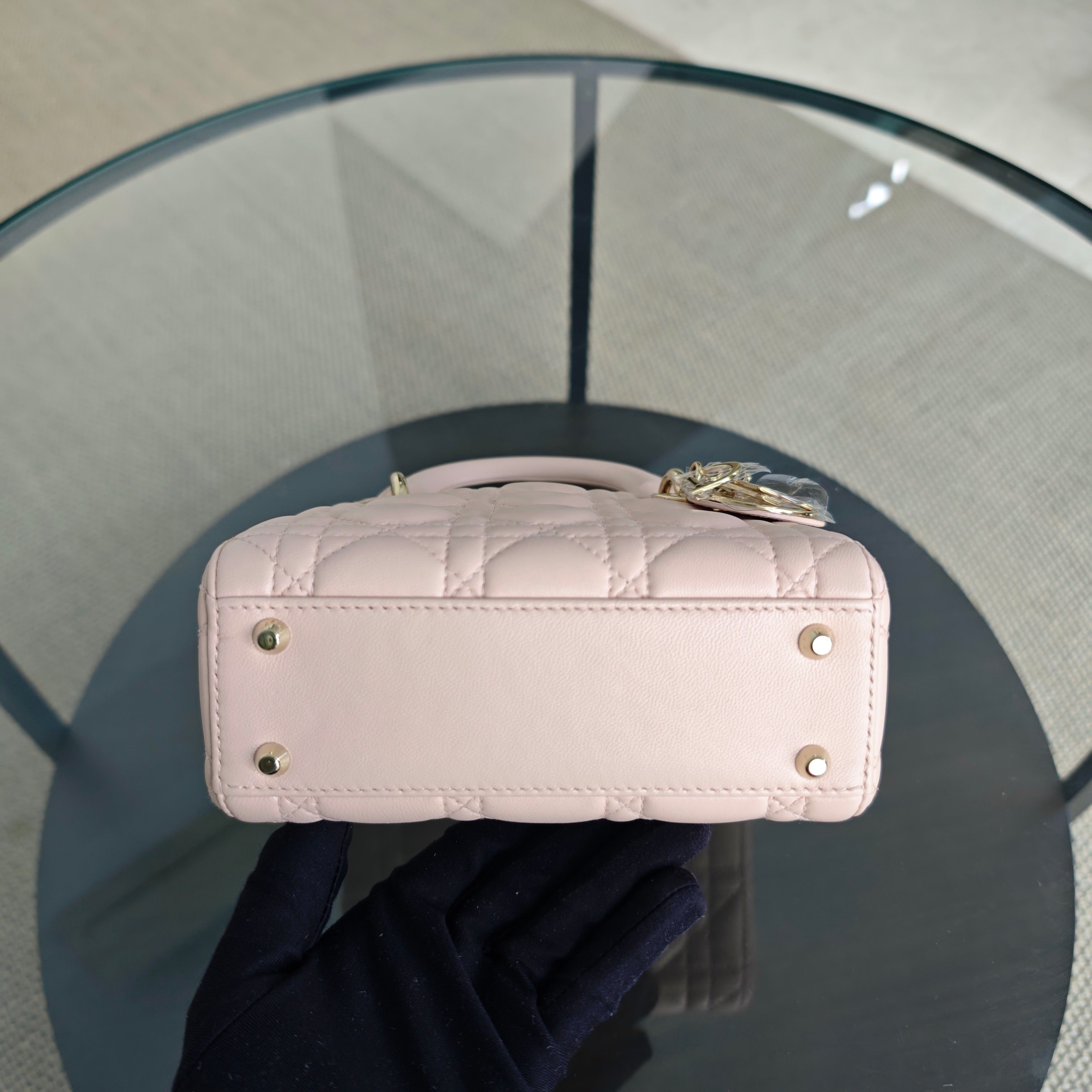 Dior Lady Mini - Cannage Lambskin Light Pink Gold Hardware Adjustable Strap