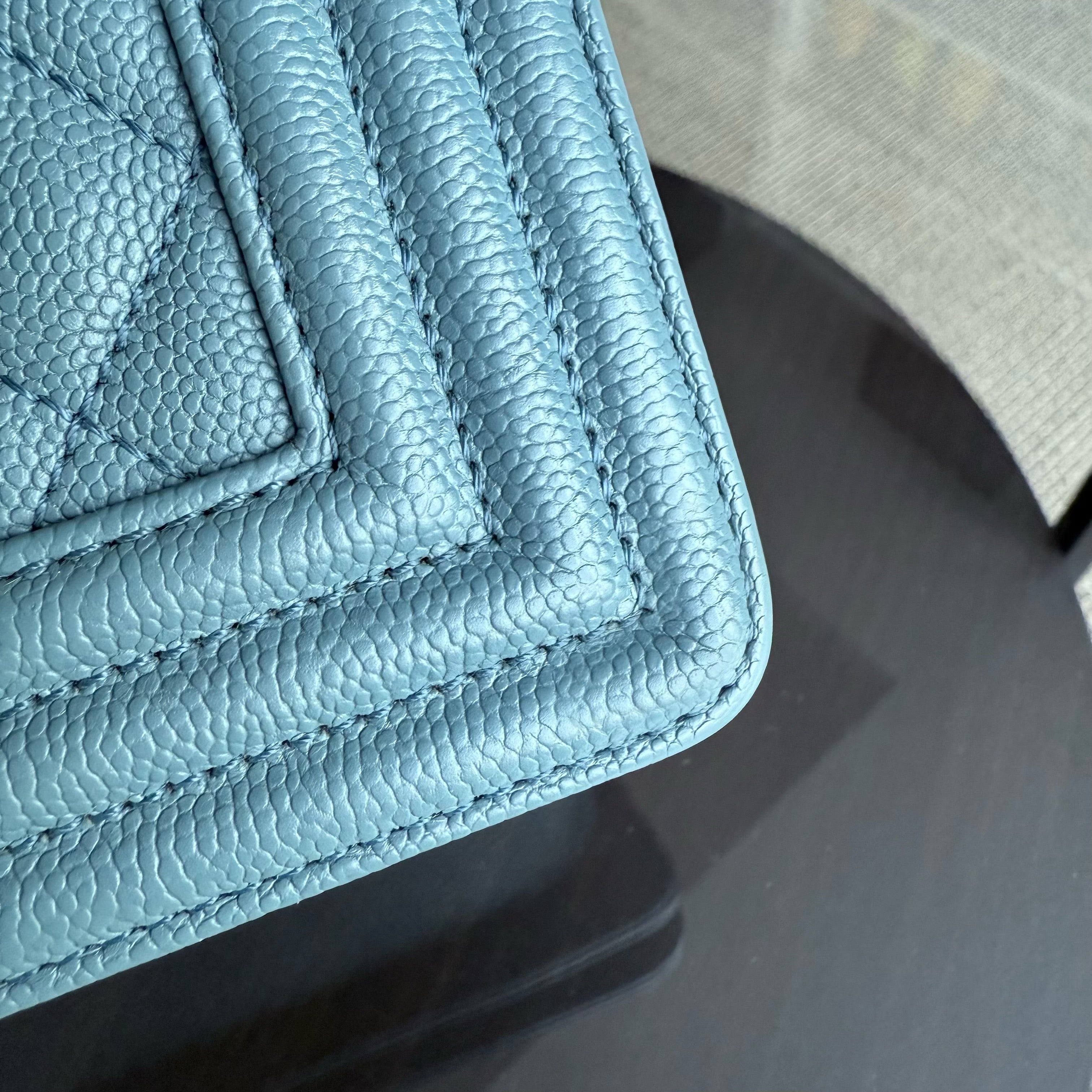 Chanel Boy Medium - Caviar 25CM Quilted Blue Gold Hardware 25