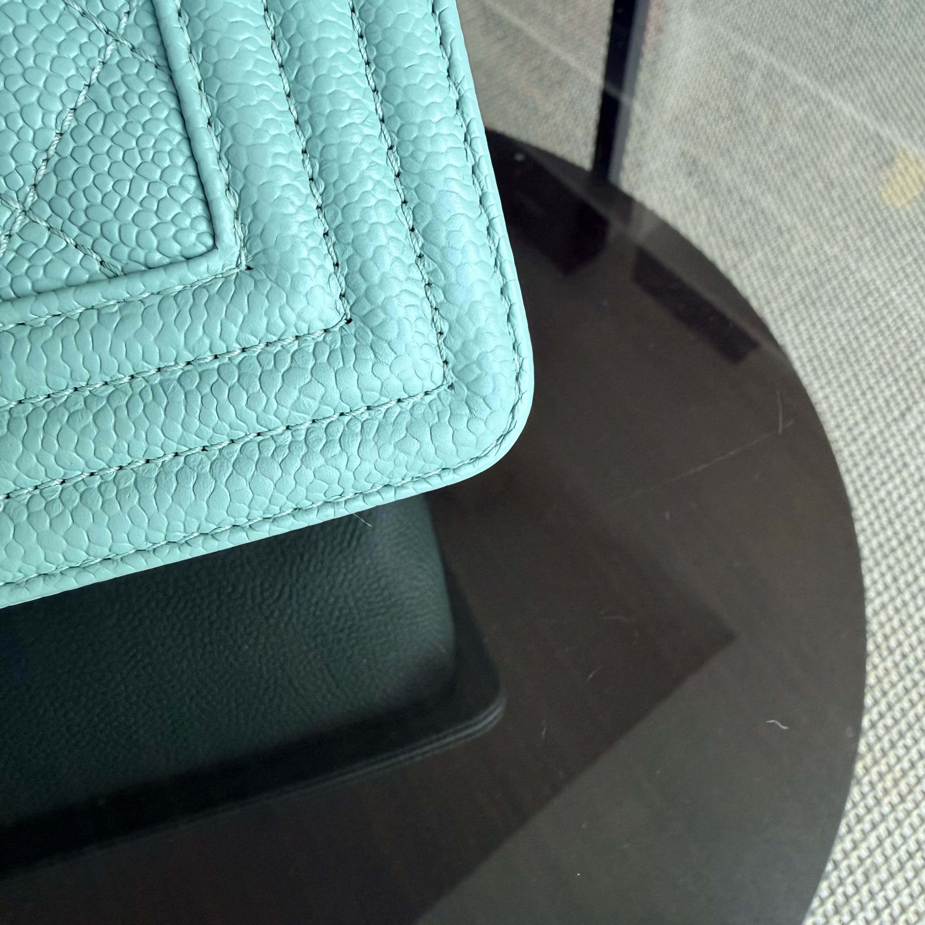 Chanel Boy Small - Caviar 20CM Quilted Tiffany Blue Gold Hardware Series 28