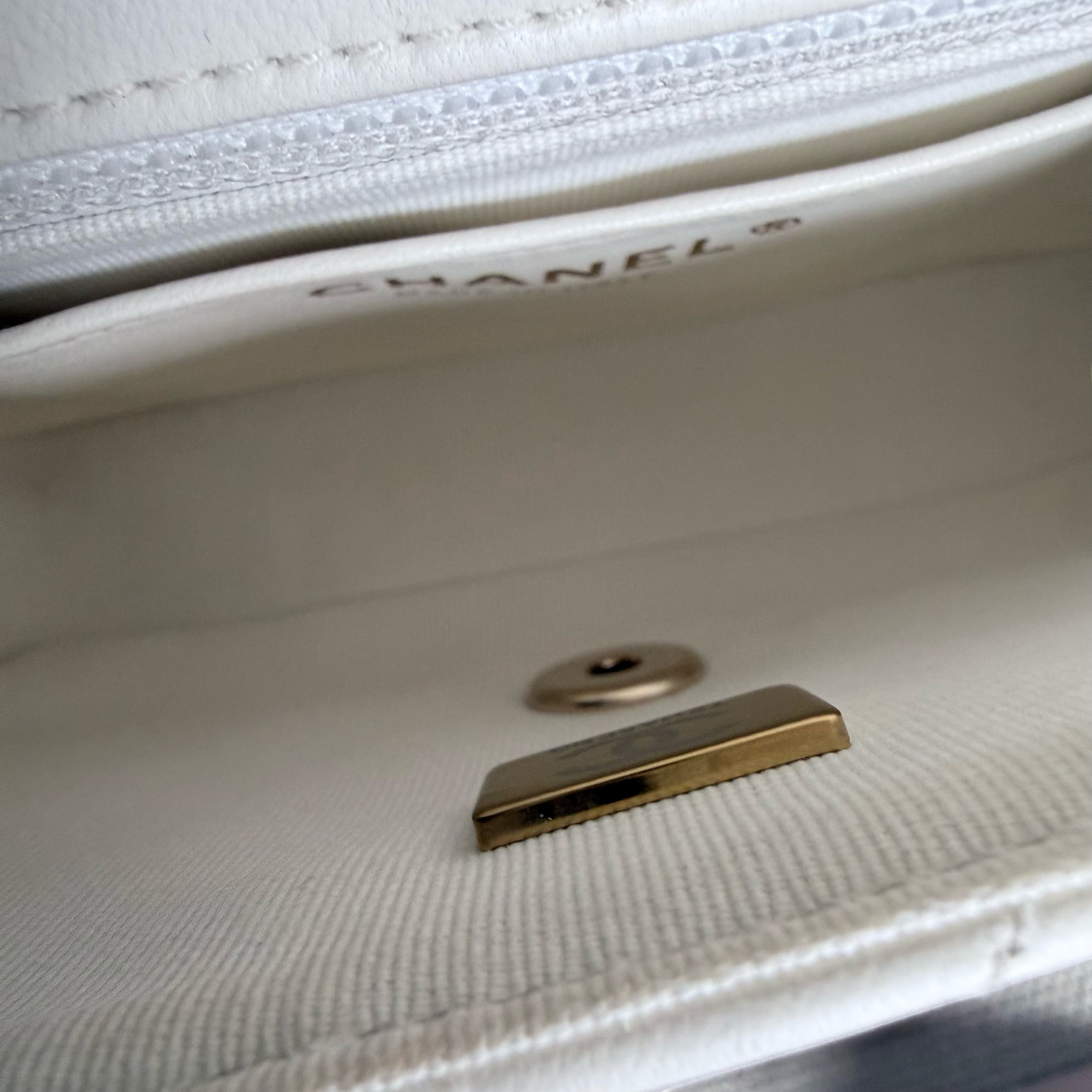 Chanel Classic Flap Mini Square - Lambskin Quilted White Gold Hardware Microchip