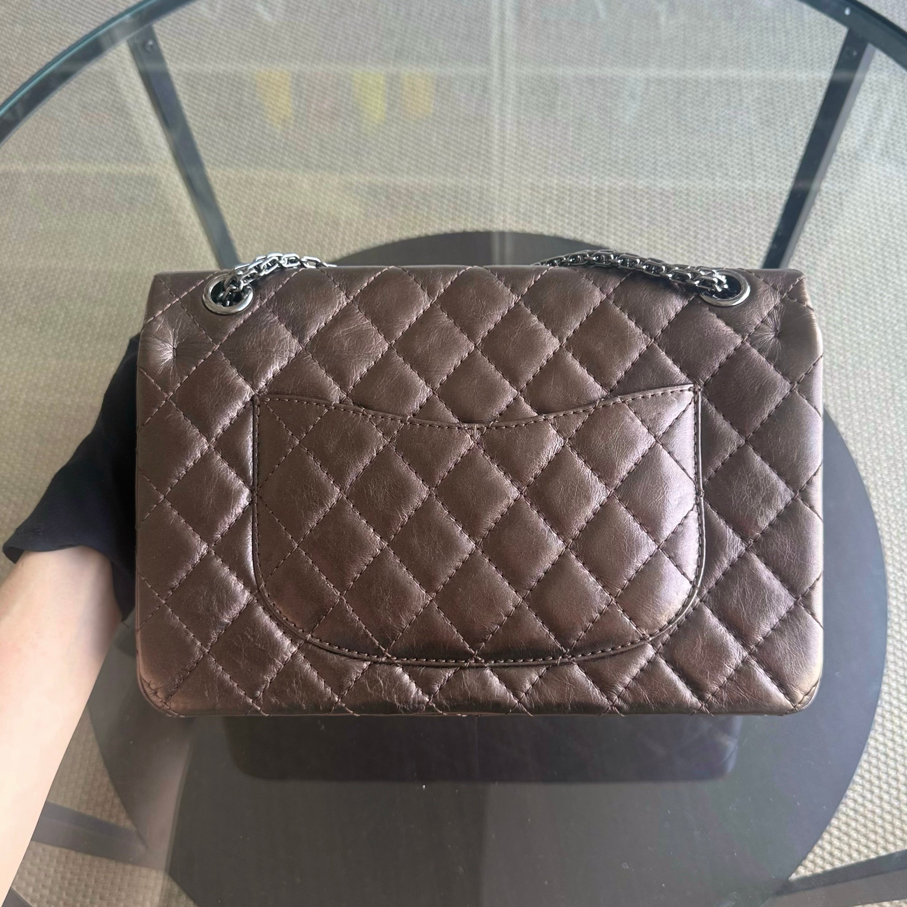 Chanel 2.55 226 Medium 28CM Quilted Calfskin Metallic Brown Bronze Silver Hardware Series 12