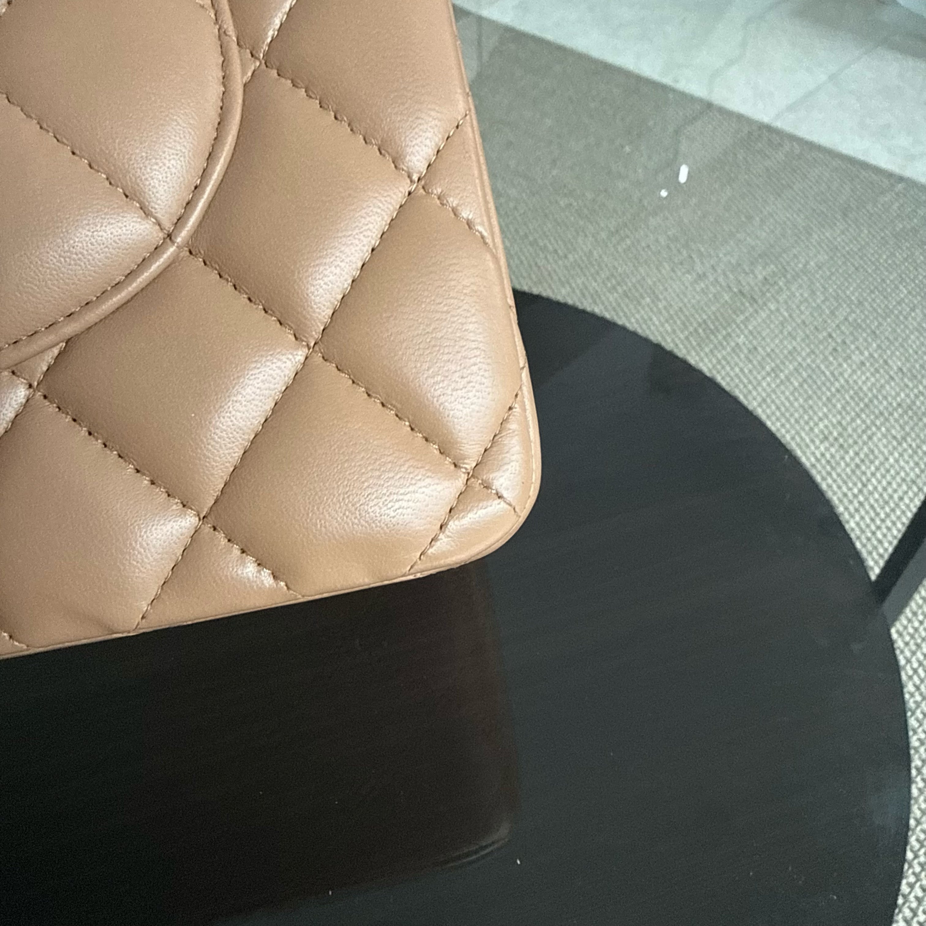 Chanel Classic Flap Jumbo - Double Flap 30CM Quilted Lambskin Caramel Dark Beige Gold Hardware Series 18