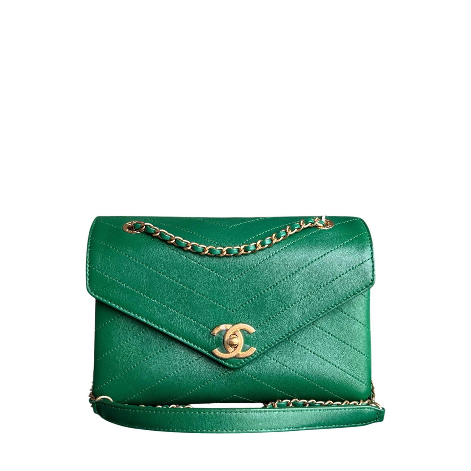 Chanel Coco Chevron Bag - Calfskin Green Gold Hardware Series 25