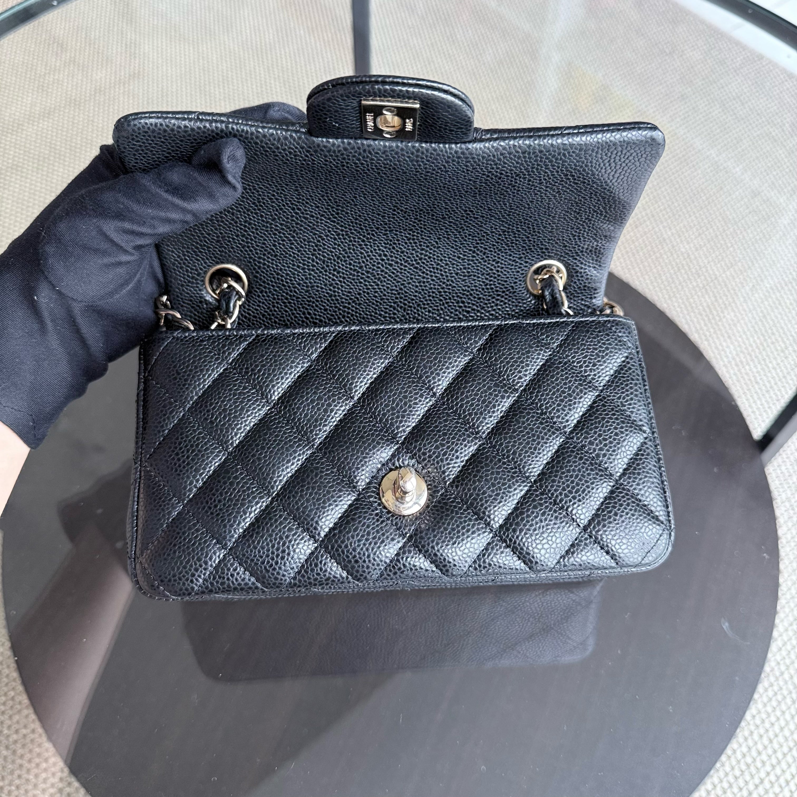 Chanel Caviar Mini Rectangle Classic Flap - 20CM Quilted Black Golden Hardware Series 25