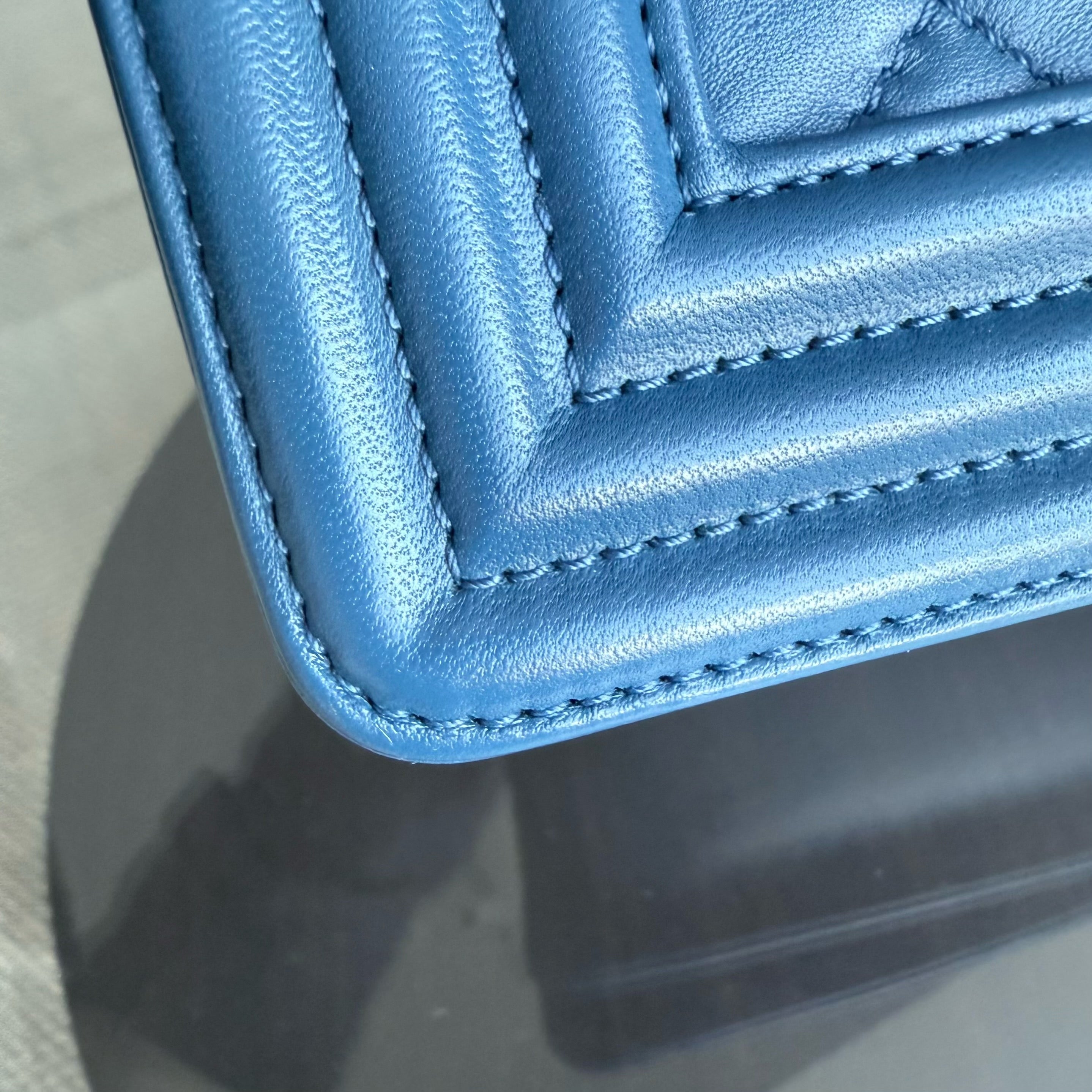 Chanel Boy Old Medium - Quilted Lambskin Blue Gold Hardware Series 23