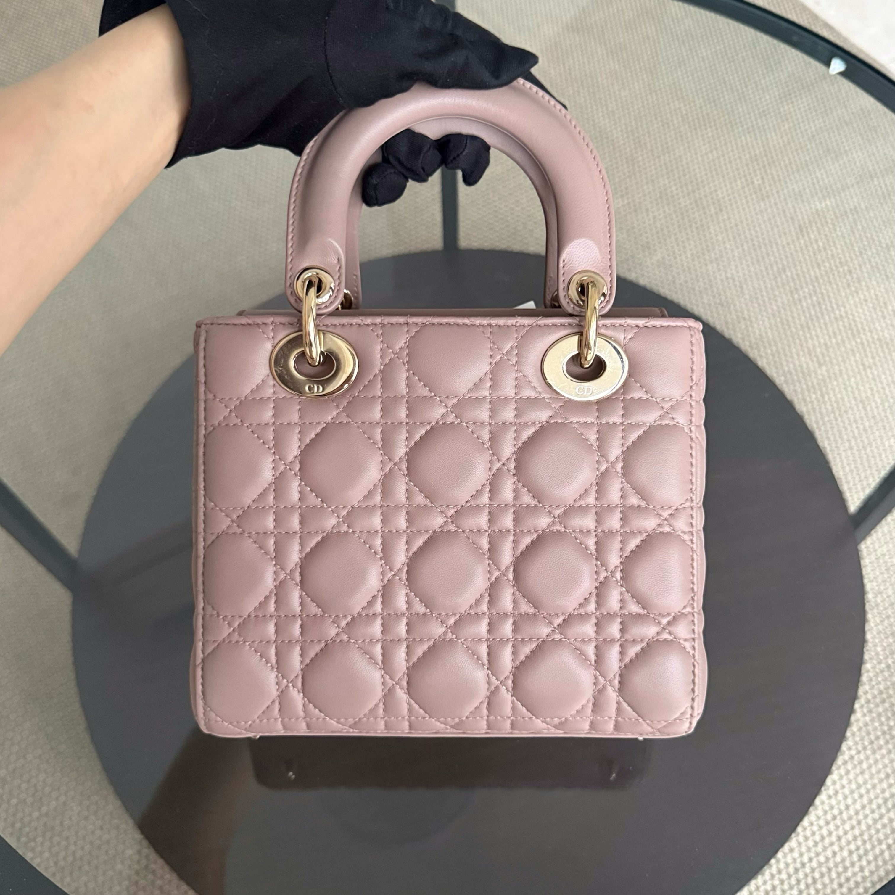 Dior Lady Small Flap - 20CM Cannage Lambskin Blush Pink Gold Hardware