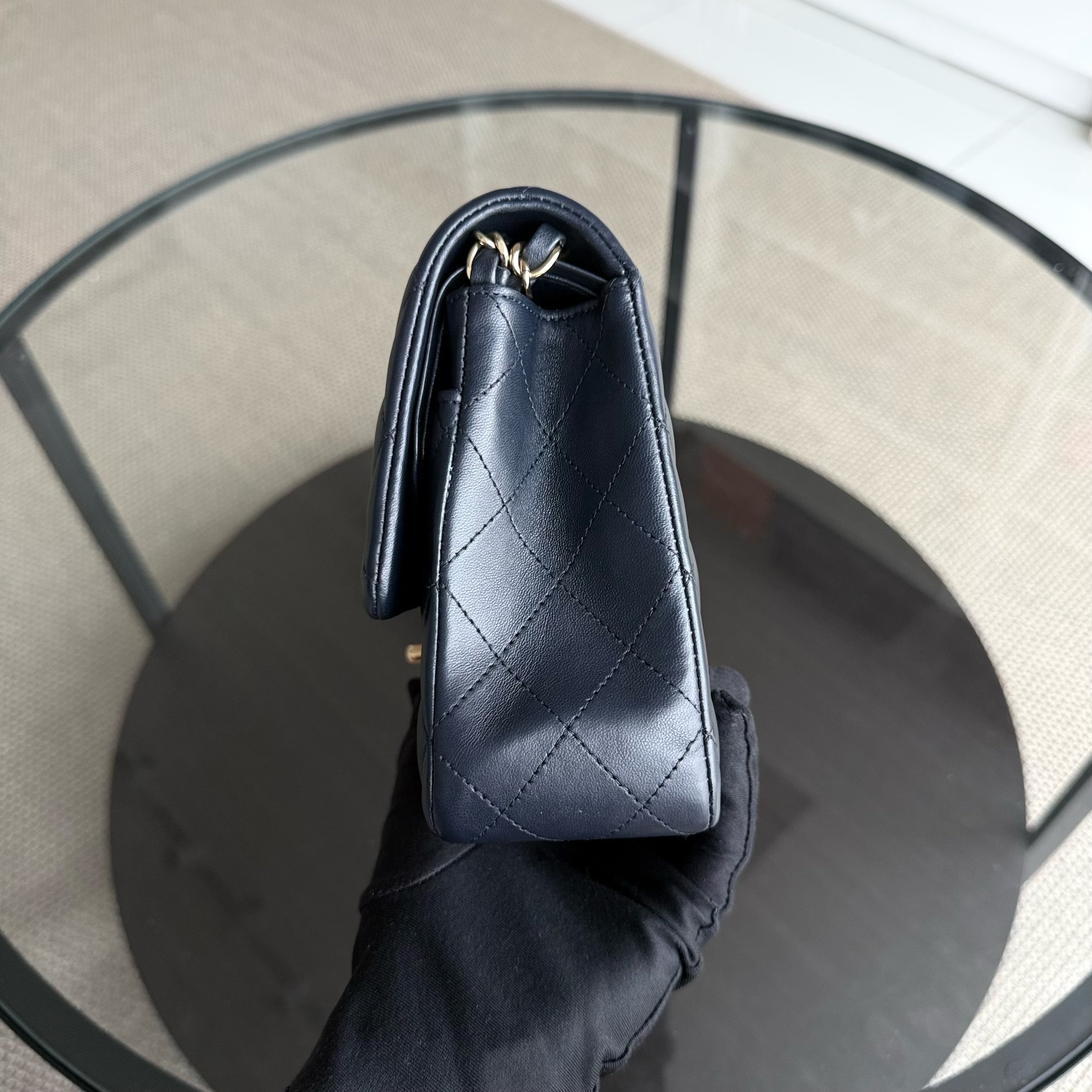 Chanel Classic Flap Medium - 25CM Quilted Lambskin Midnight Blue Gold Hardware Series 21