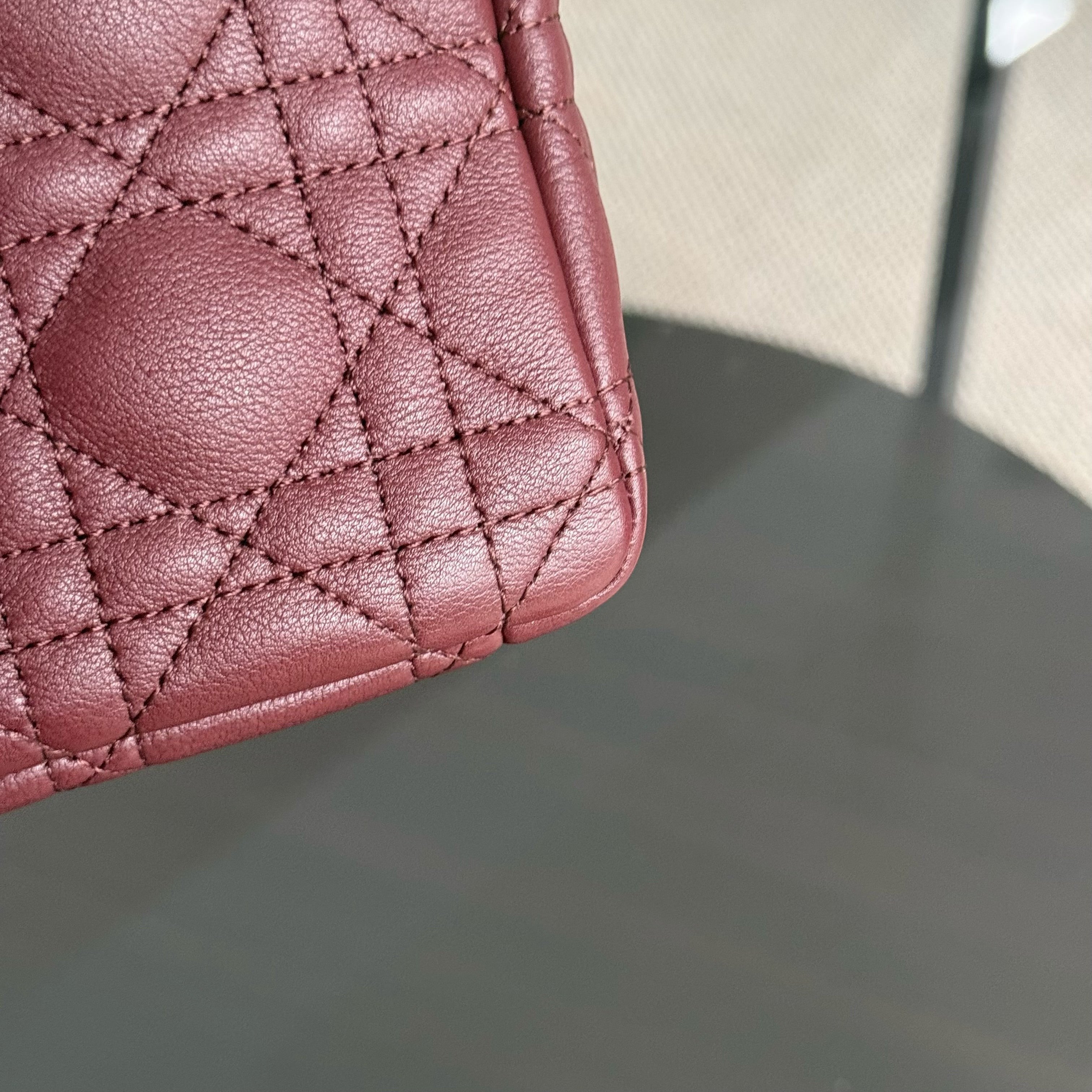 Dior Caro Medium - Cannage Grained Calfskin Burgundy Gold Hardware
