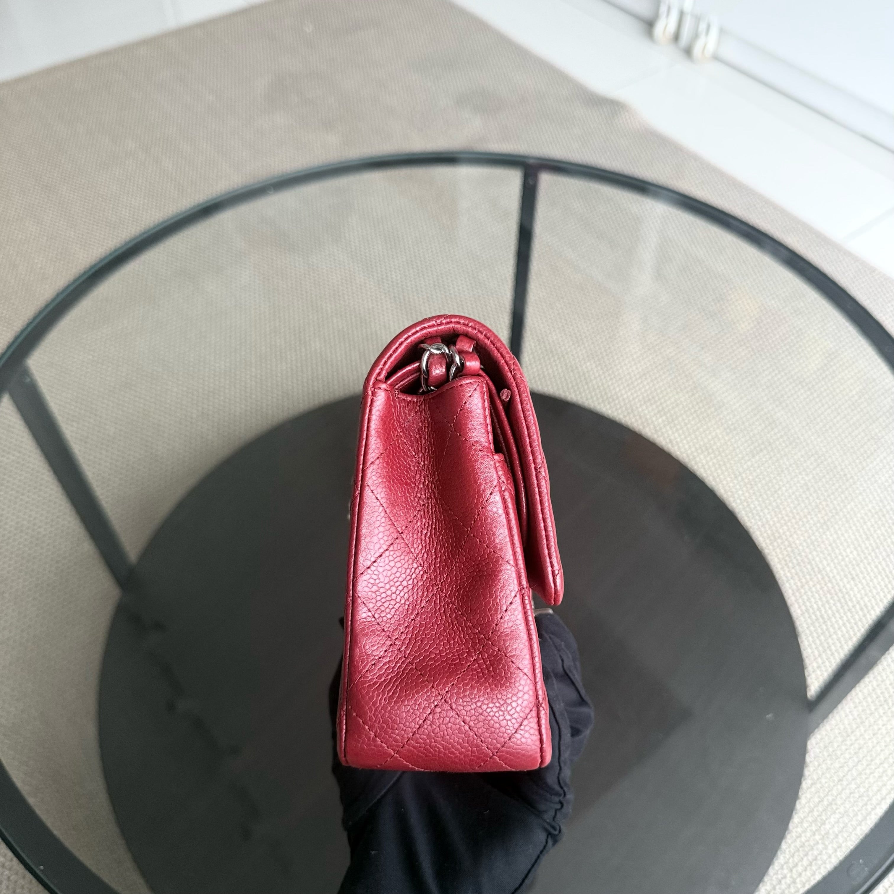 Chanel Classic Flap Medium - Caviar 25CM Quilted Grained Calfskin Dark Red Silver Hardware Series 16