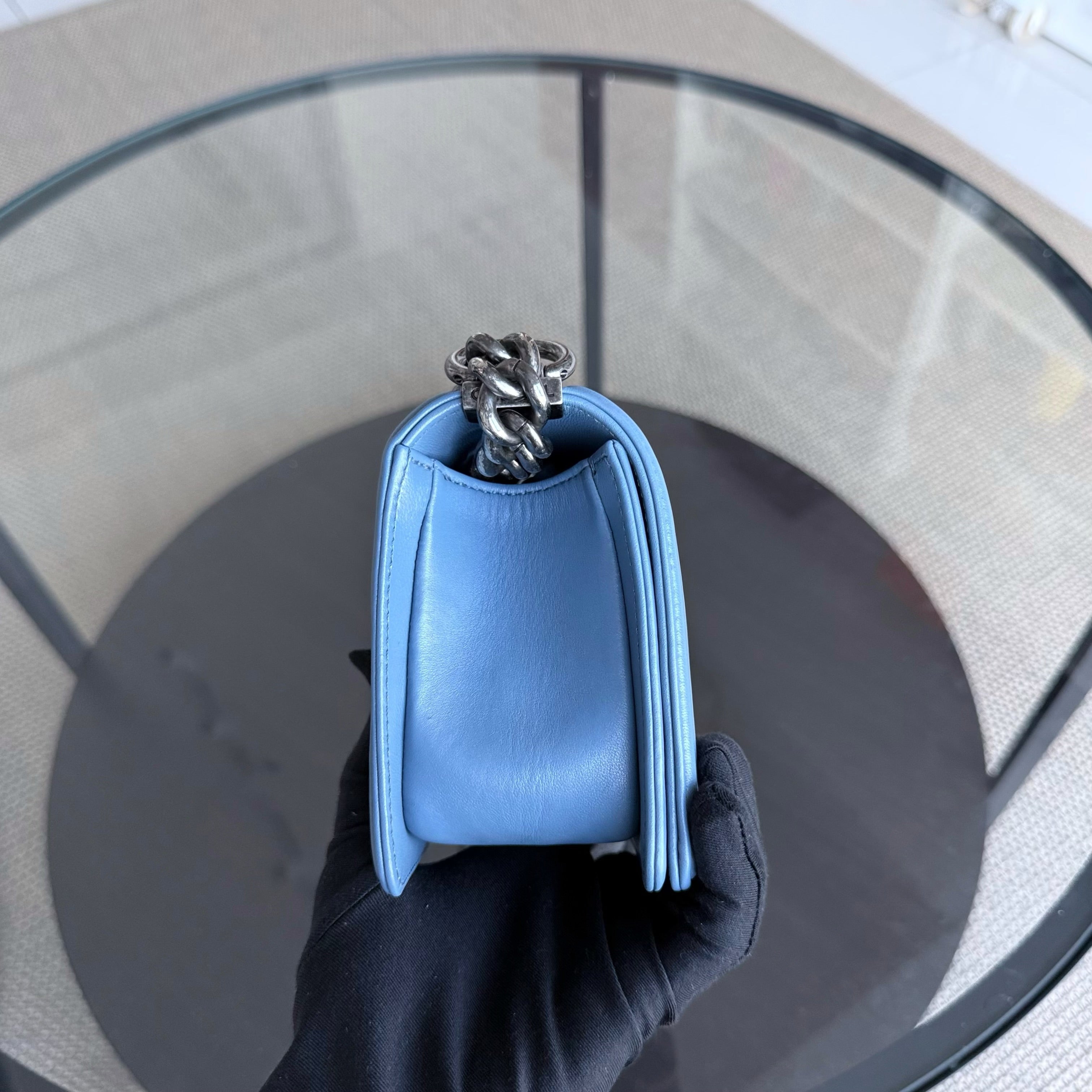 Chanel Boy Small - Stingray Light Blue Ruthenium Silver Hardware Series 22