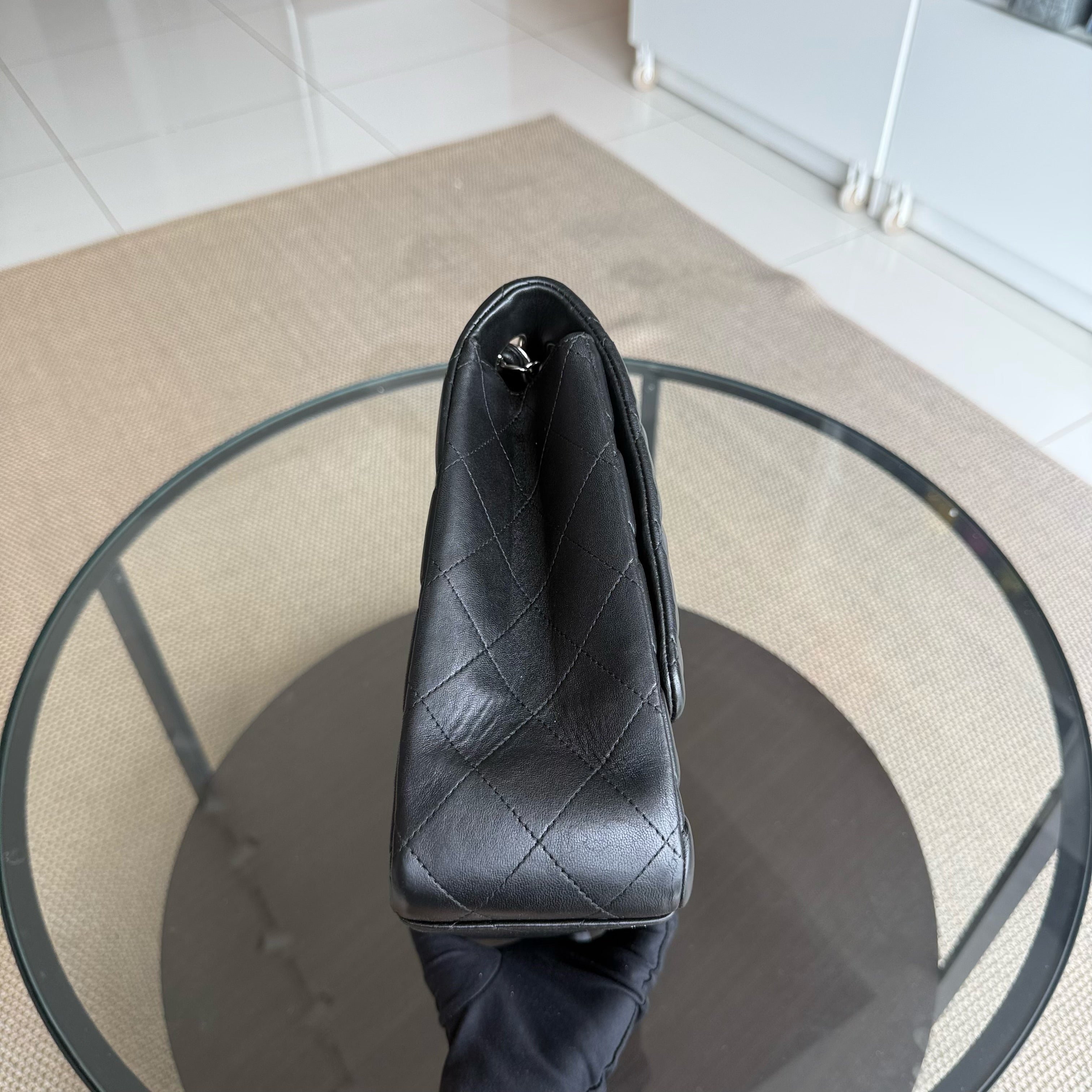 Chanel Classic Flap Maxi - 34CM Quilted Single Flap Lambskin Black Silver Hardware Series 13