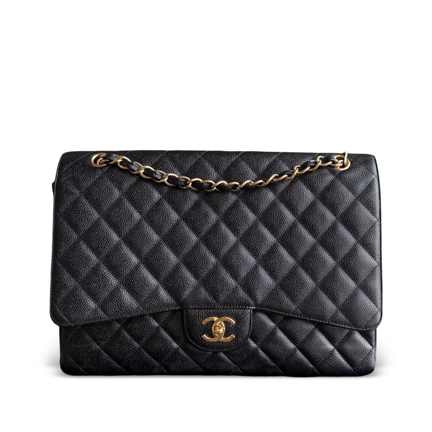 Chanel Classic Flap Maxi - Caviar 33CM Single Flap Black Gold Hardware Series 13