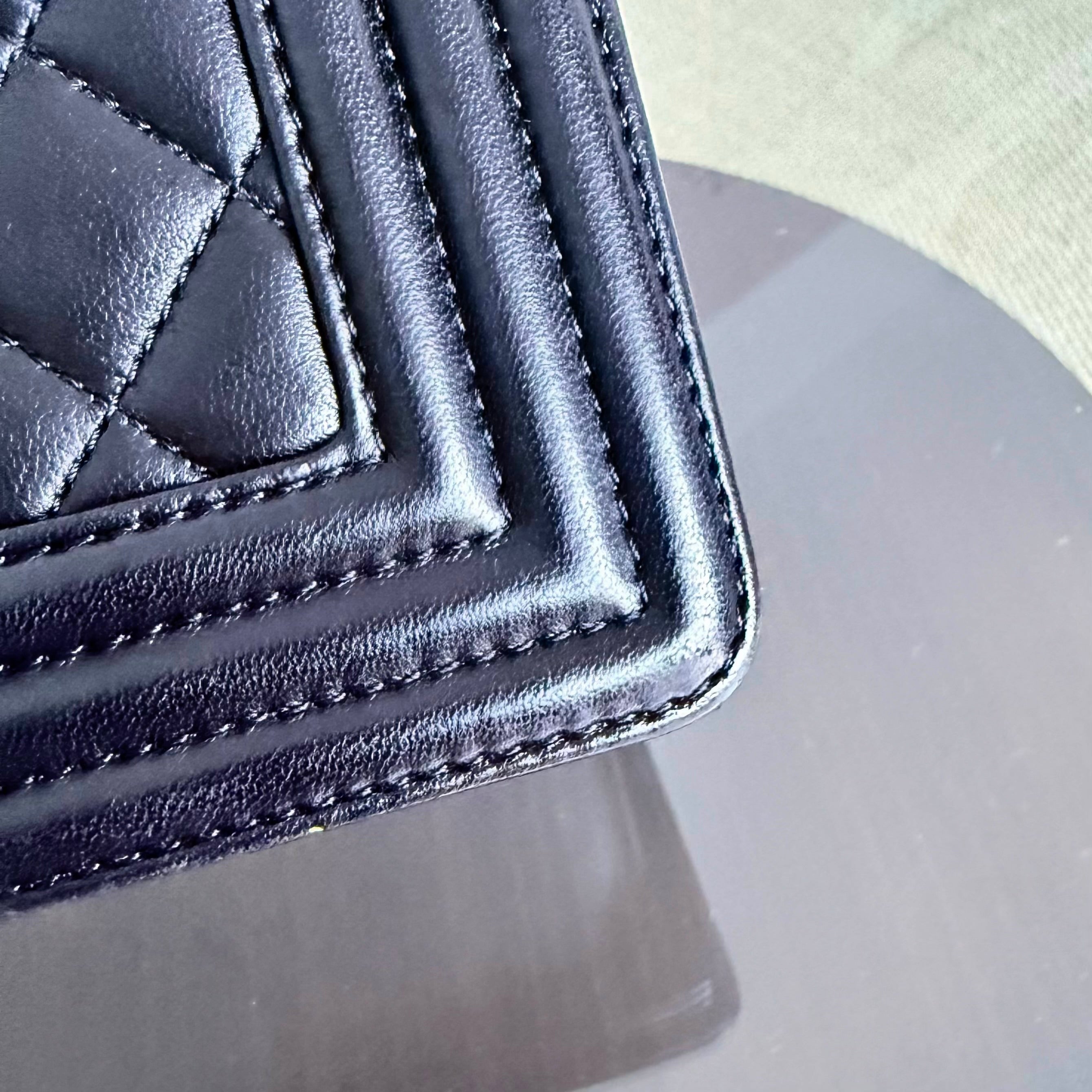 Chanel Boy Medium - Lambskin 25CM Quilted Black Gold Hardware Series 23