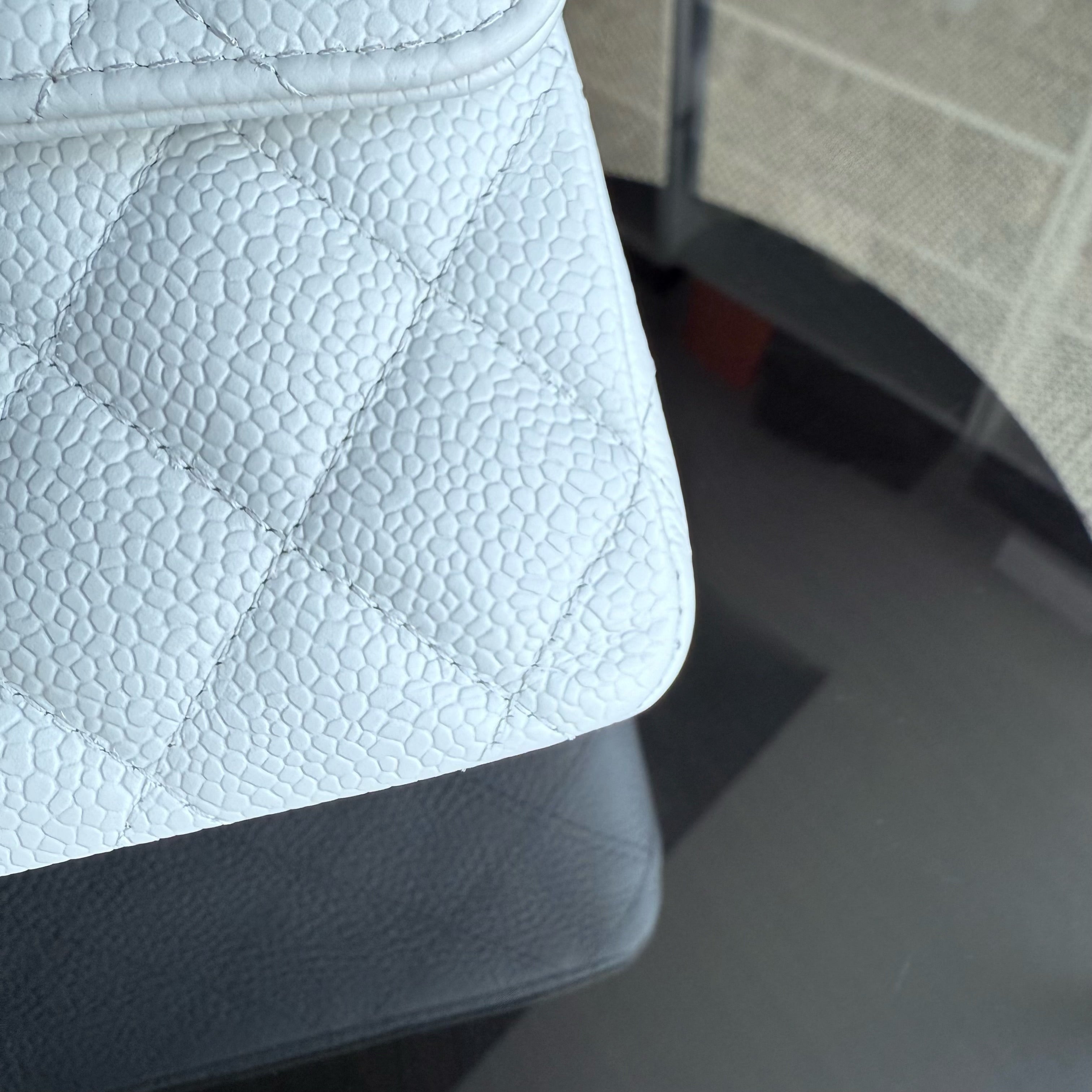 Chanel Classic Flap Medium - Caviar Quilted Grained Calfskin White Silver Hardware Series 15