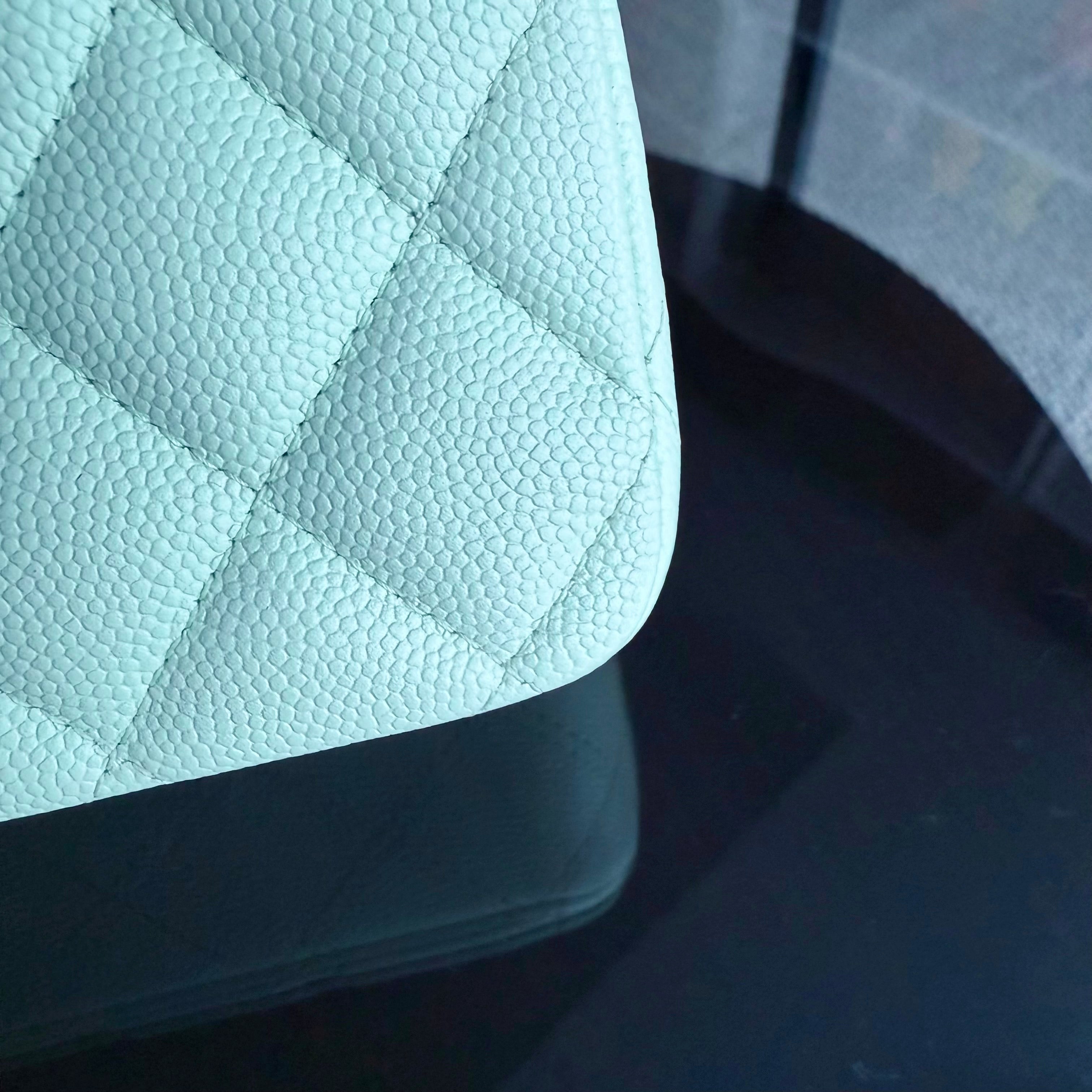 Chanel Classic Flap Medium - Caviar 25CM Quilted Grained Calfskin Light Mint Green Gold Hardware Microchip