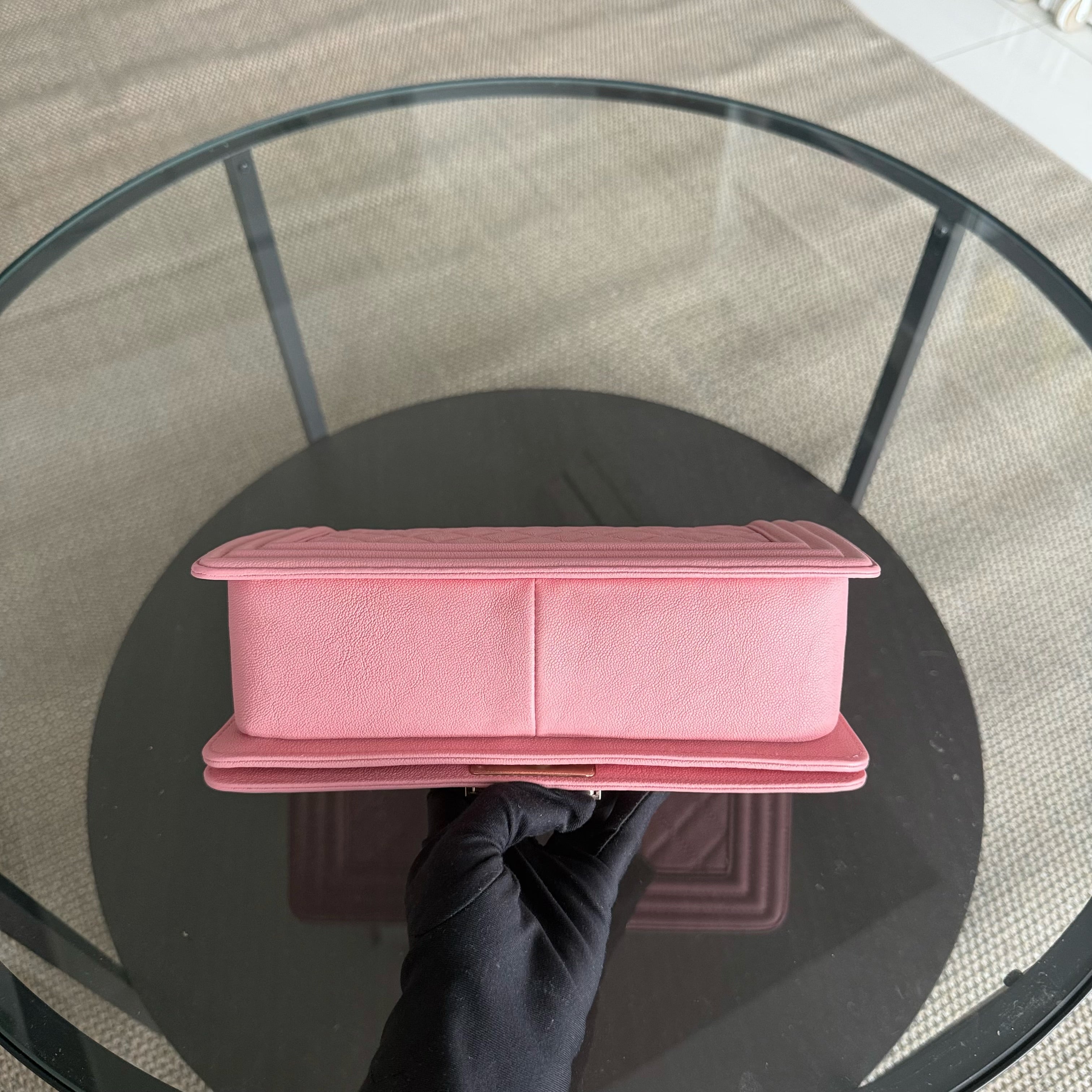 Chanel Boy Medium - Caviar 25CM Quilted Pink Gold Hardware Series 27