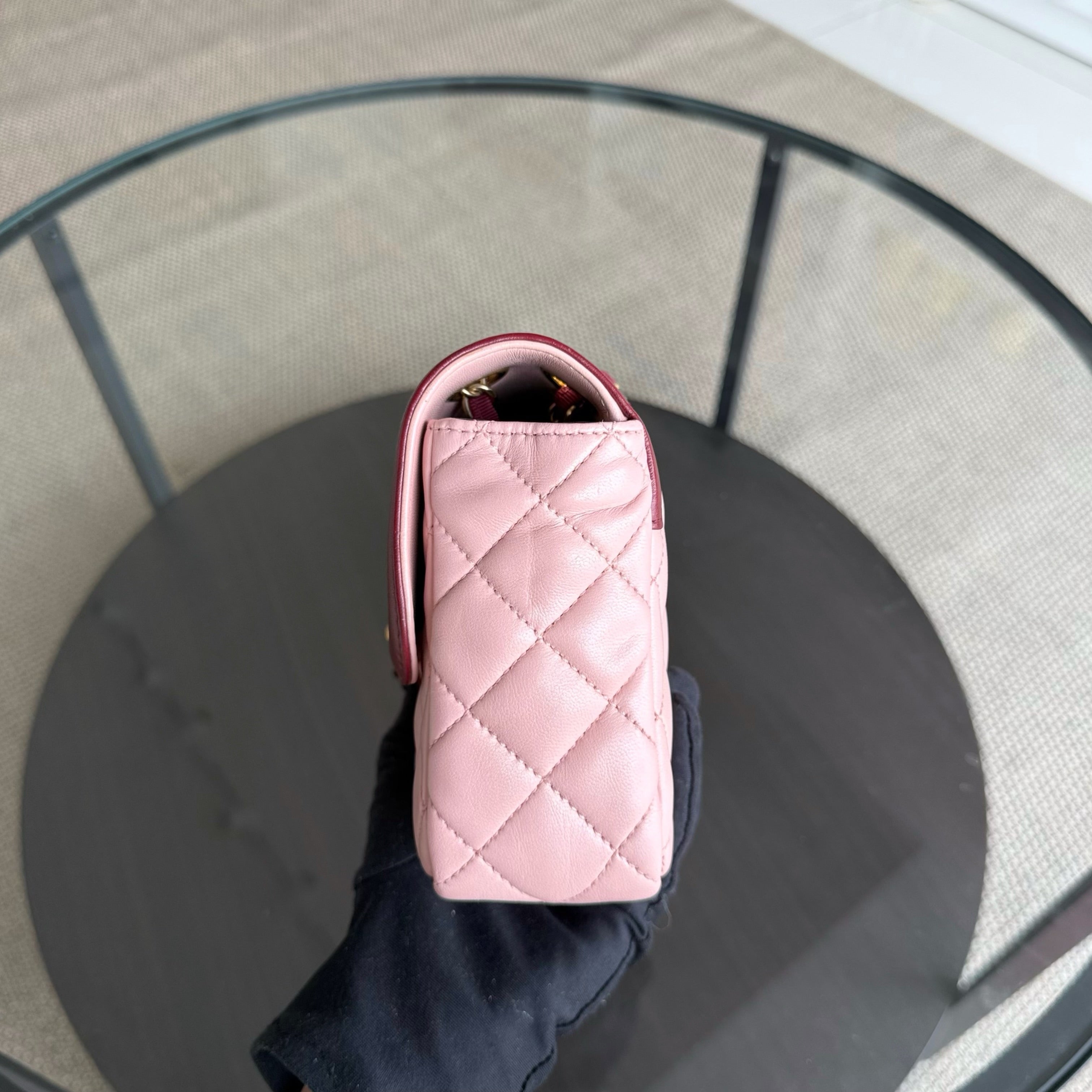 Chanel Seasonal Two-tone Flap Small - Quilted Lambskin Pink Burgundy Gold Hardware Series 23