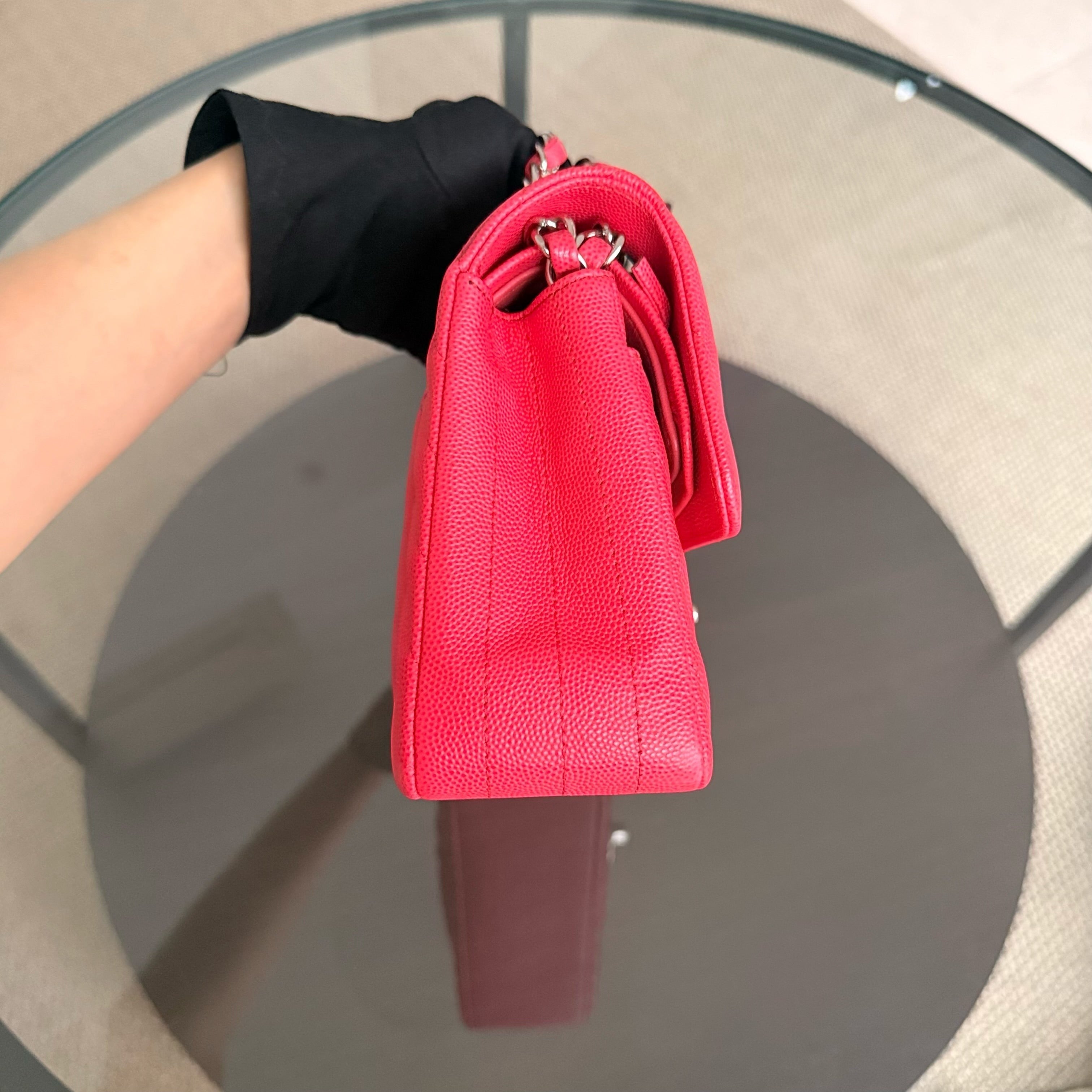 Chanel Classic Flap Small - Caviar 23CM Chevron Red Silver Hardware Series 25