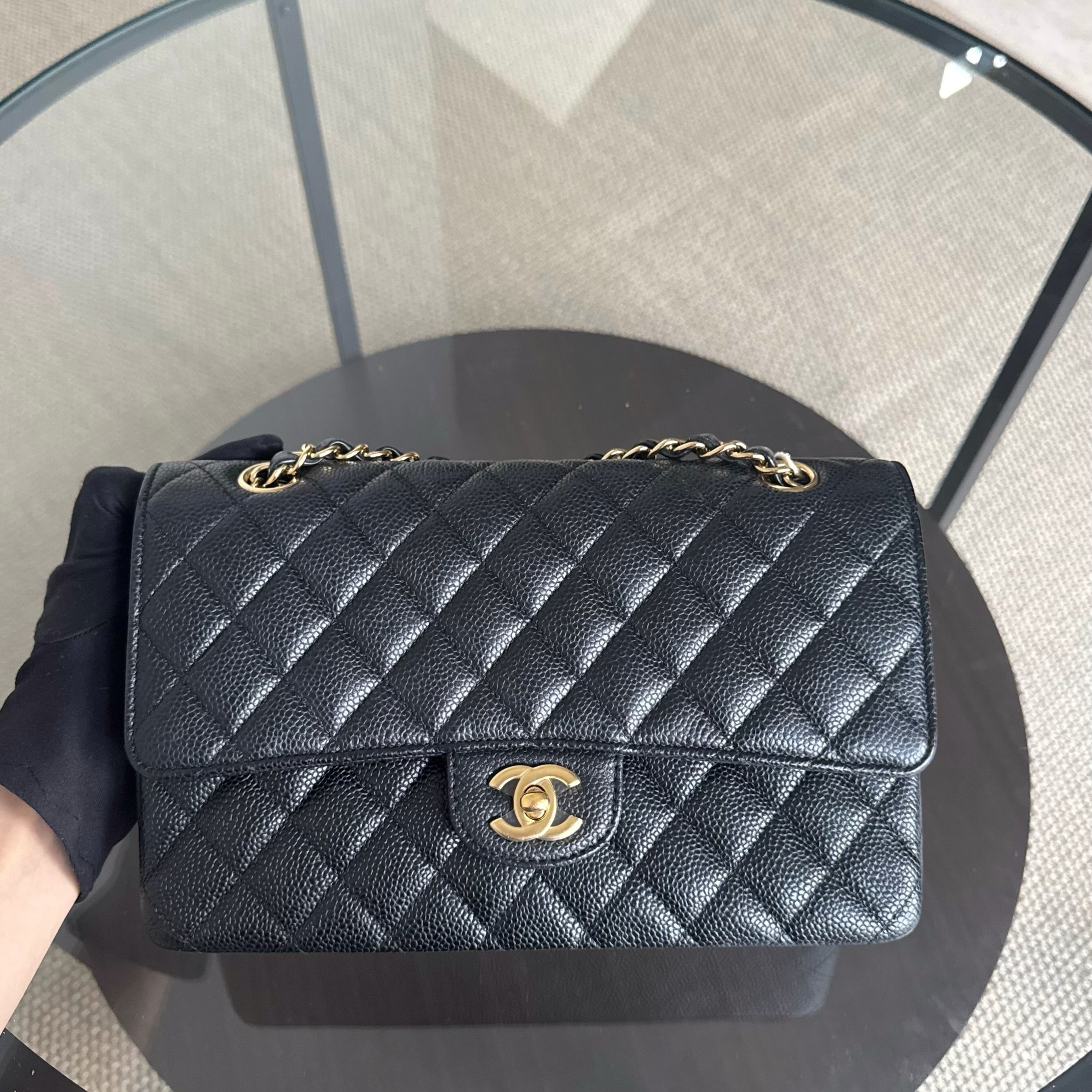 Chanel Classic Flap Medium - Caviar 25CM Quilted Double Flap Black Gold Hardware Series 18