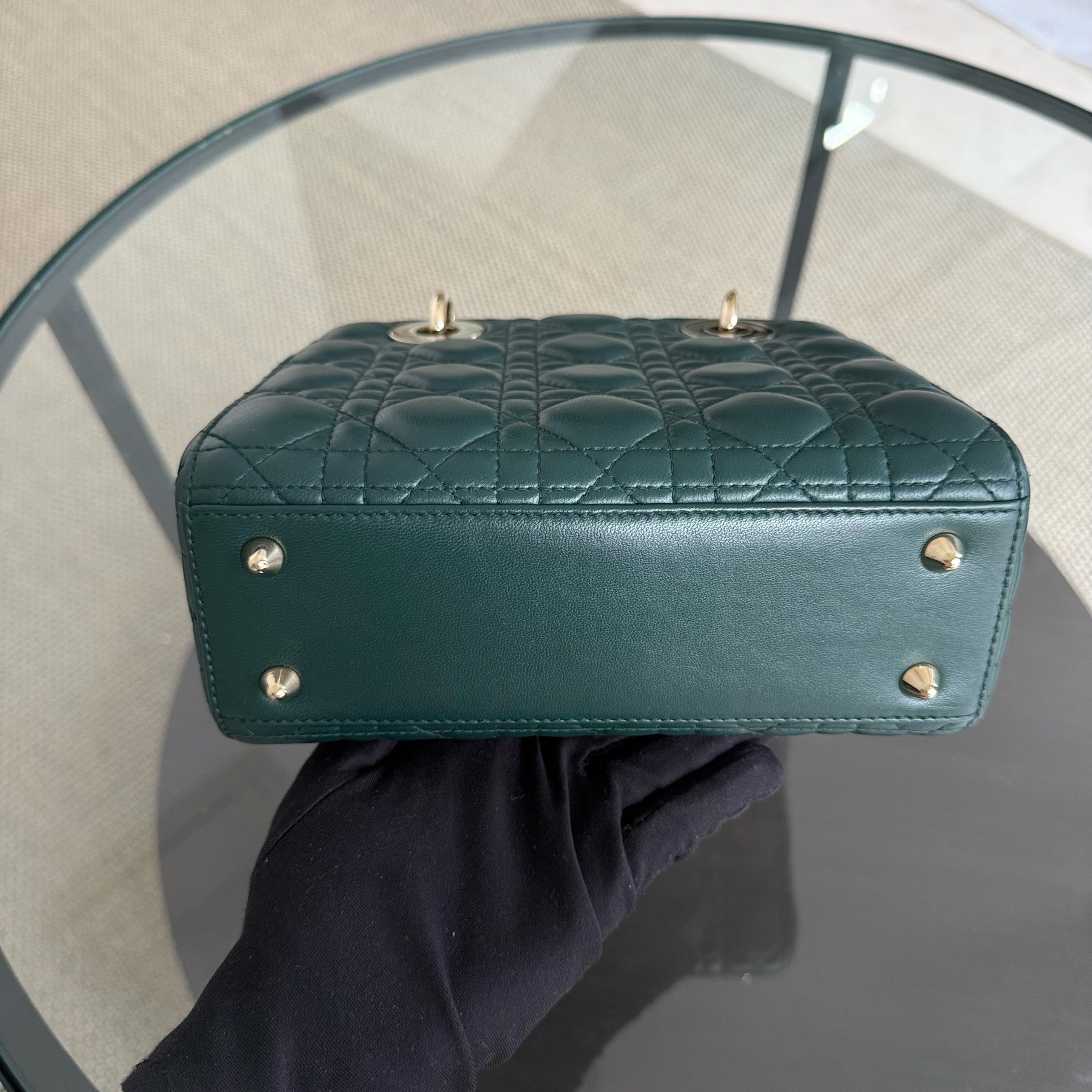 Dior Lady Small Flap - Cannage Lambskin Dark Green Gold Hardware