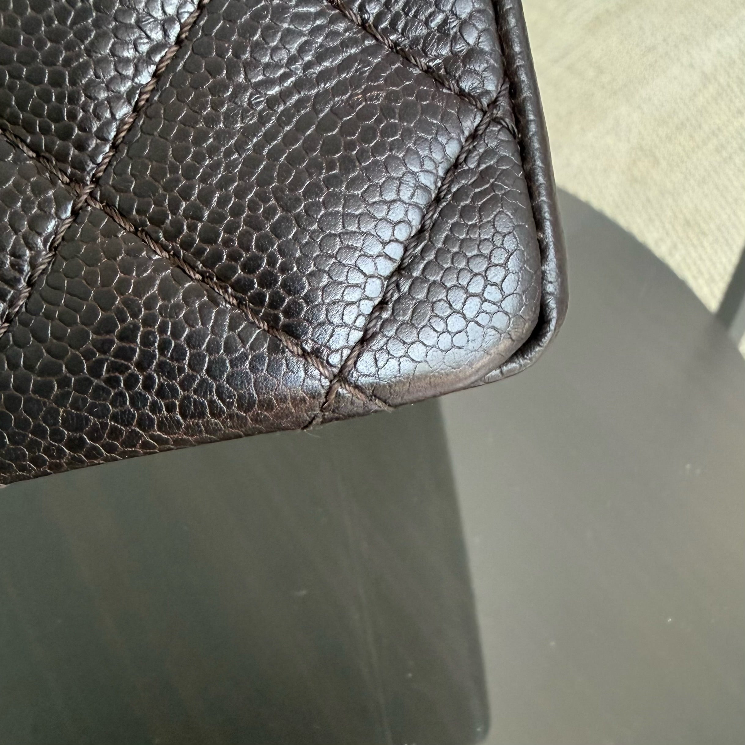 Chanel GST Grand Shopping Tote - Dark Maroon Caviar Quilted Silver Hardware Series 11
