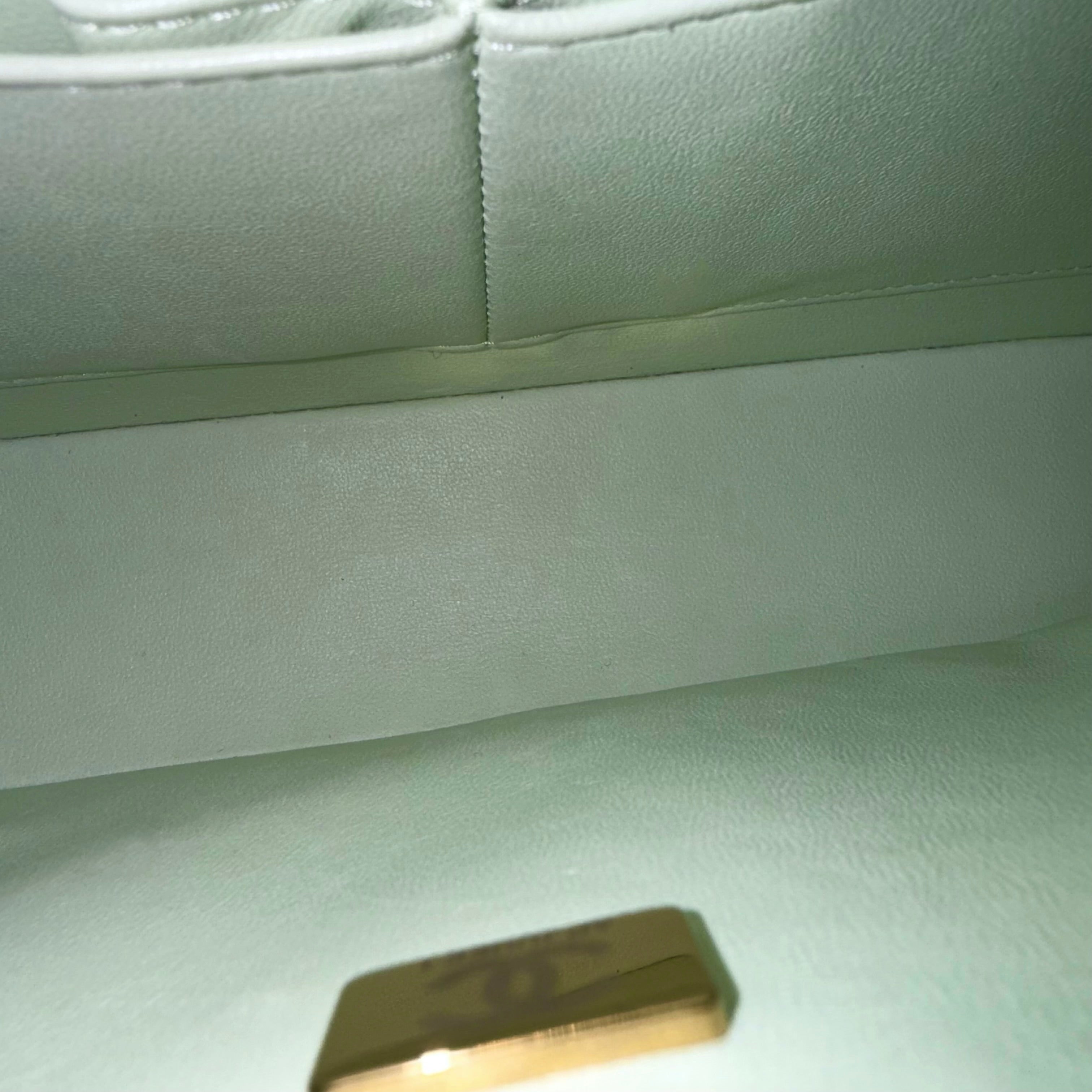 Chanel Classic Flap Medium - Caviar 25CM Quilted Grained Calfskin Light Mint Green Gold Hardware Microchip