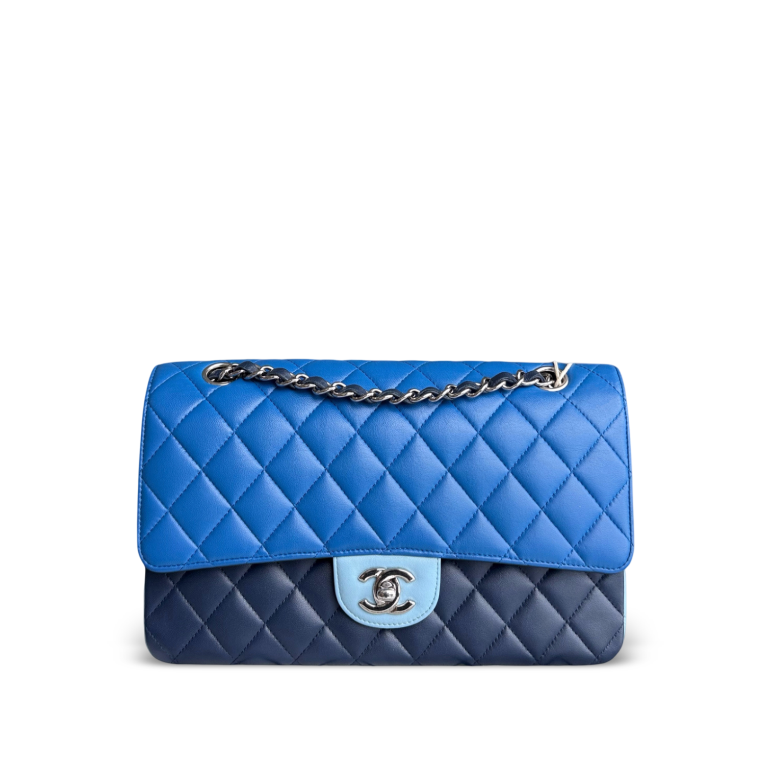 Chanel Classic Flap Medium - 25CM Quilted Lambskin Tri-Color Blue Silver Hardware Series 22