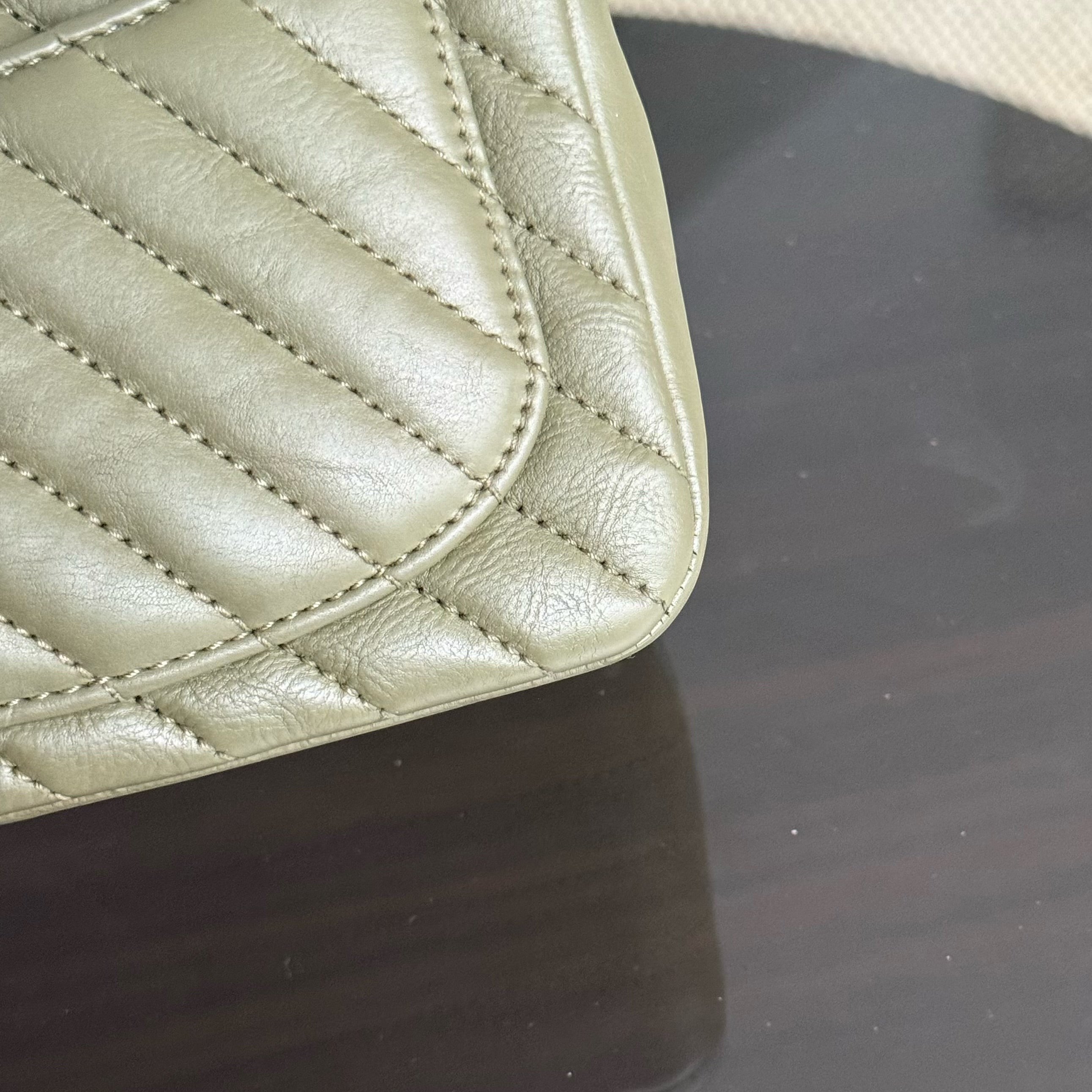 Chanel Classic Flap Mini Square - Calfskin Quilted Olive Green Gold Hardware Series 23