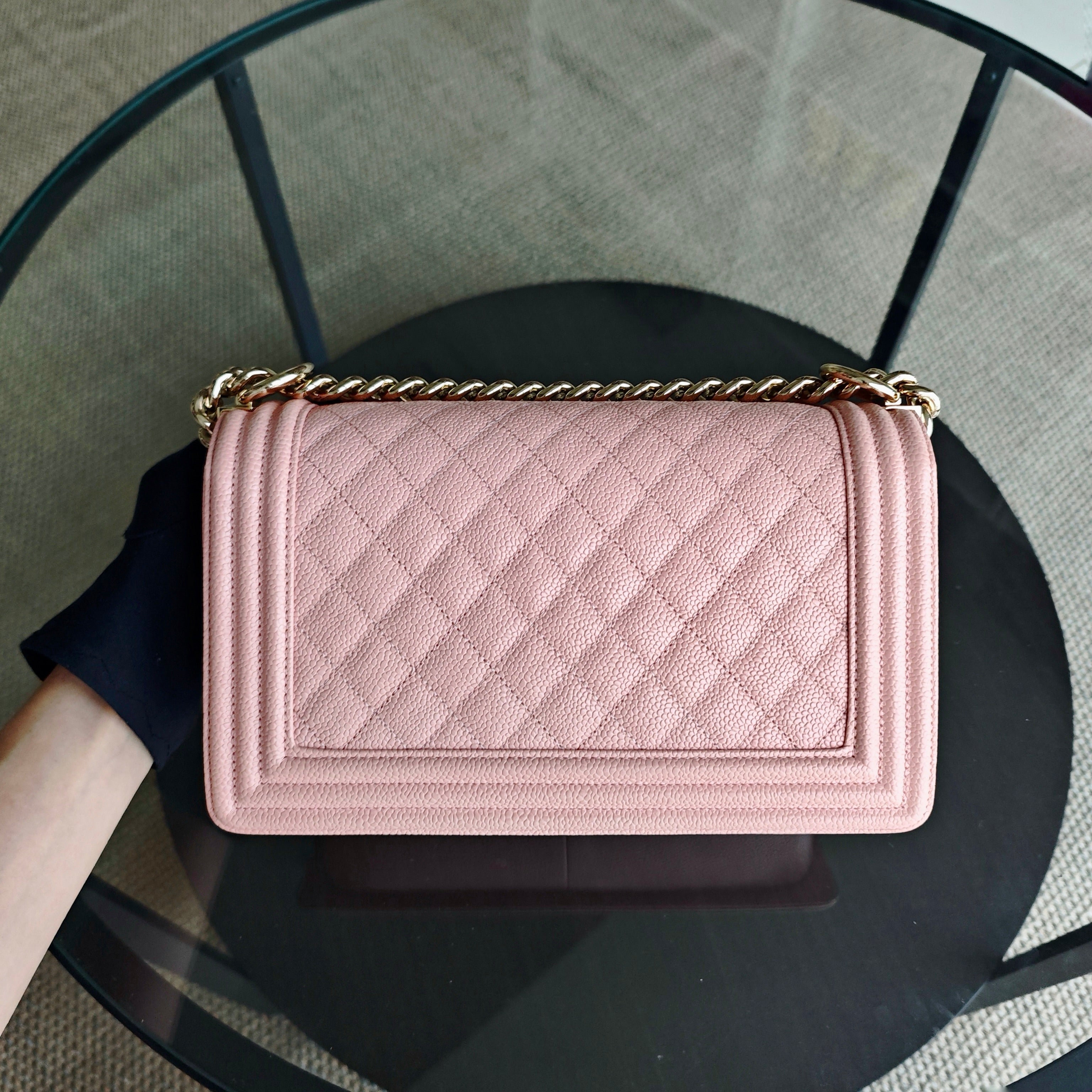 Chanel Boy Medium - Caviar 25CM Quilted Light Pink Gold Hardware Series 29