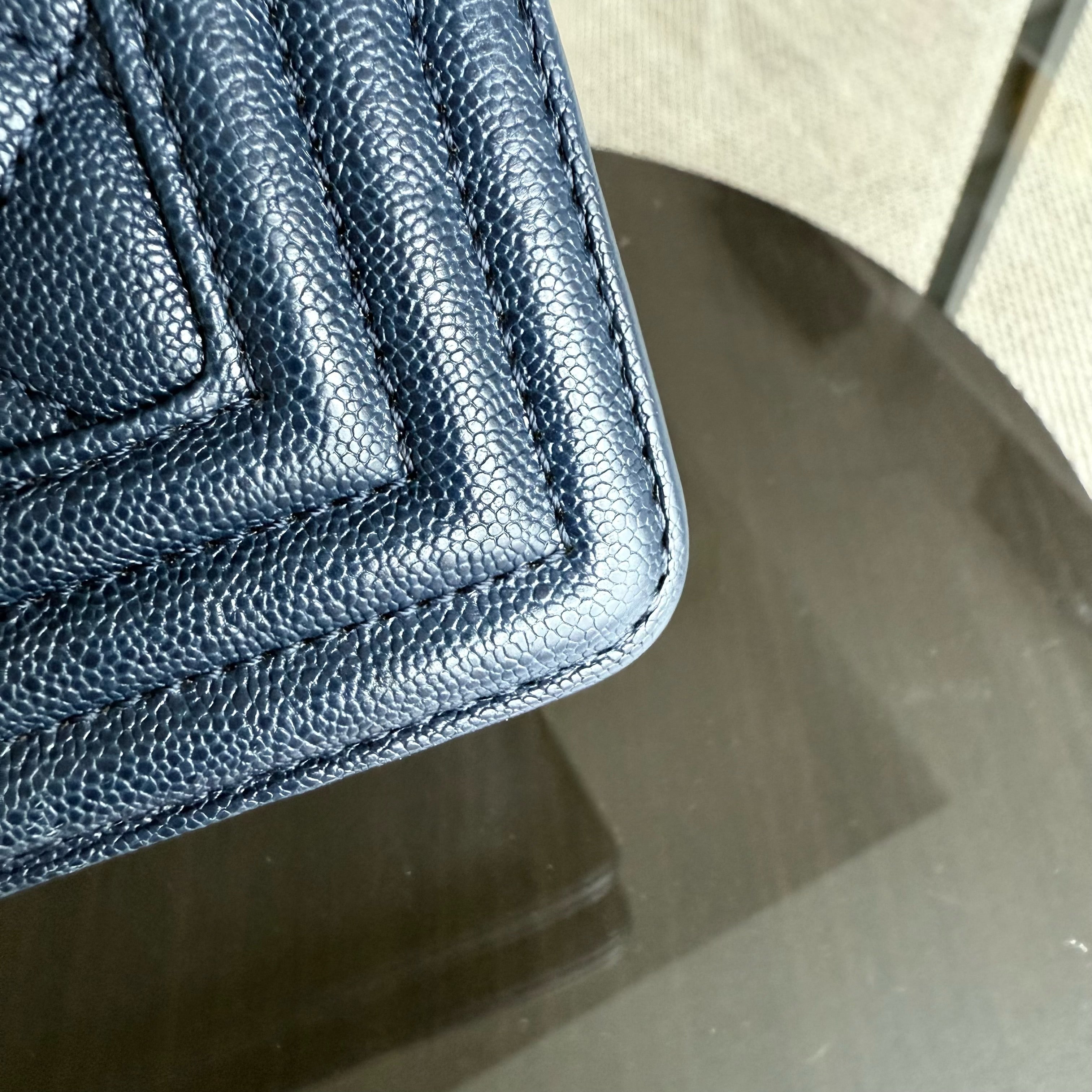 Chanel Boy Medium - Caviar 25CM Quilted Dark Blue Gold Hardware Series 27