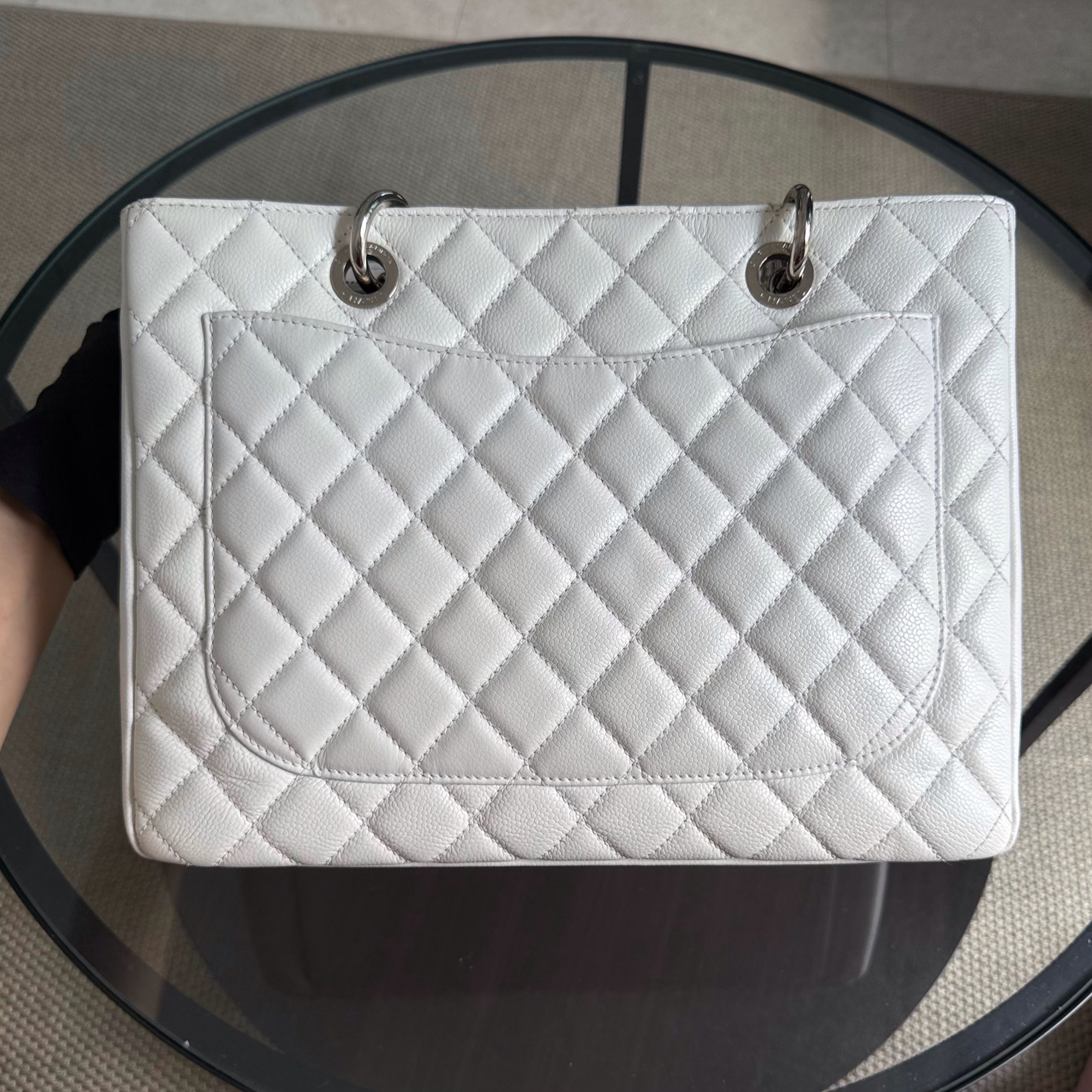 Chanel GST Grand Shopping Tote - Caviar Quilted White Silver Hardware Series 14