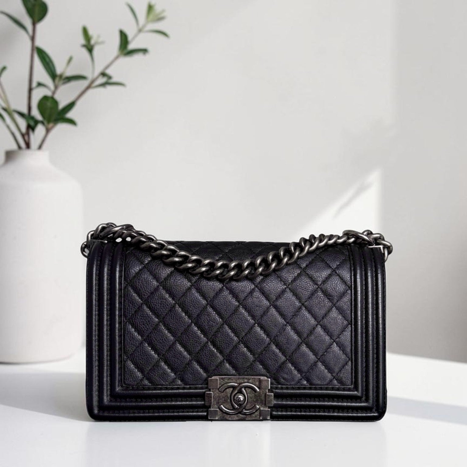 Chanel Boy Medium - Caviar 25CM Quilted Caviar Silver Hardware Series 18