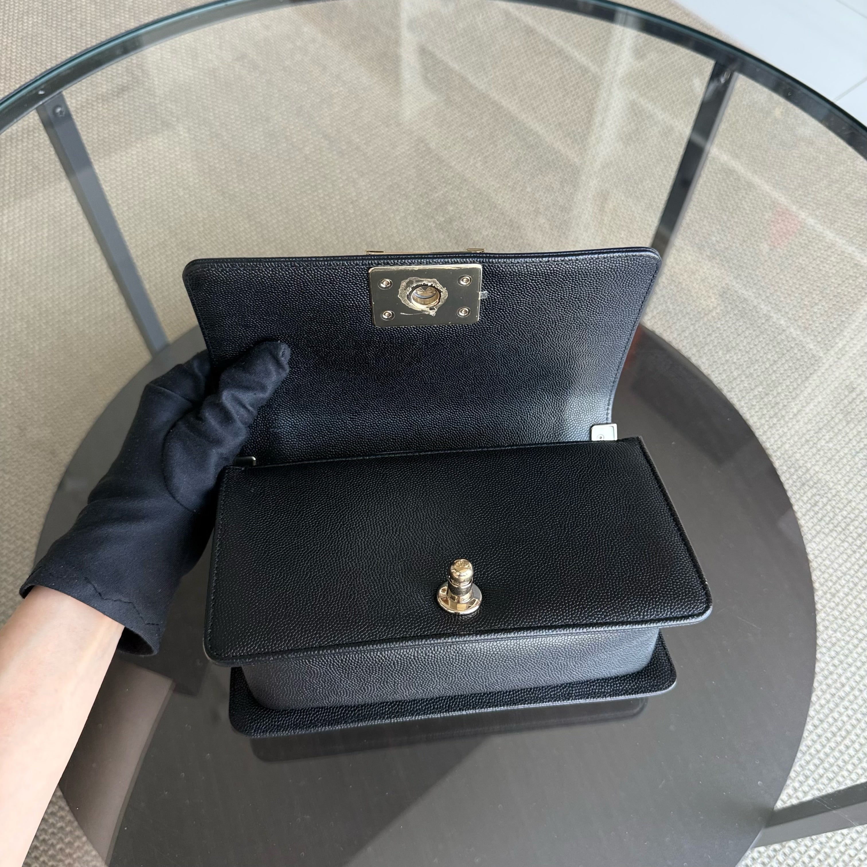 Chanel Boy Small - Caviar Quilted Grained Calfskin Black Gold Hardware Series 23