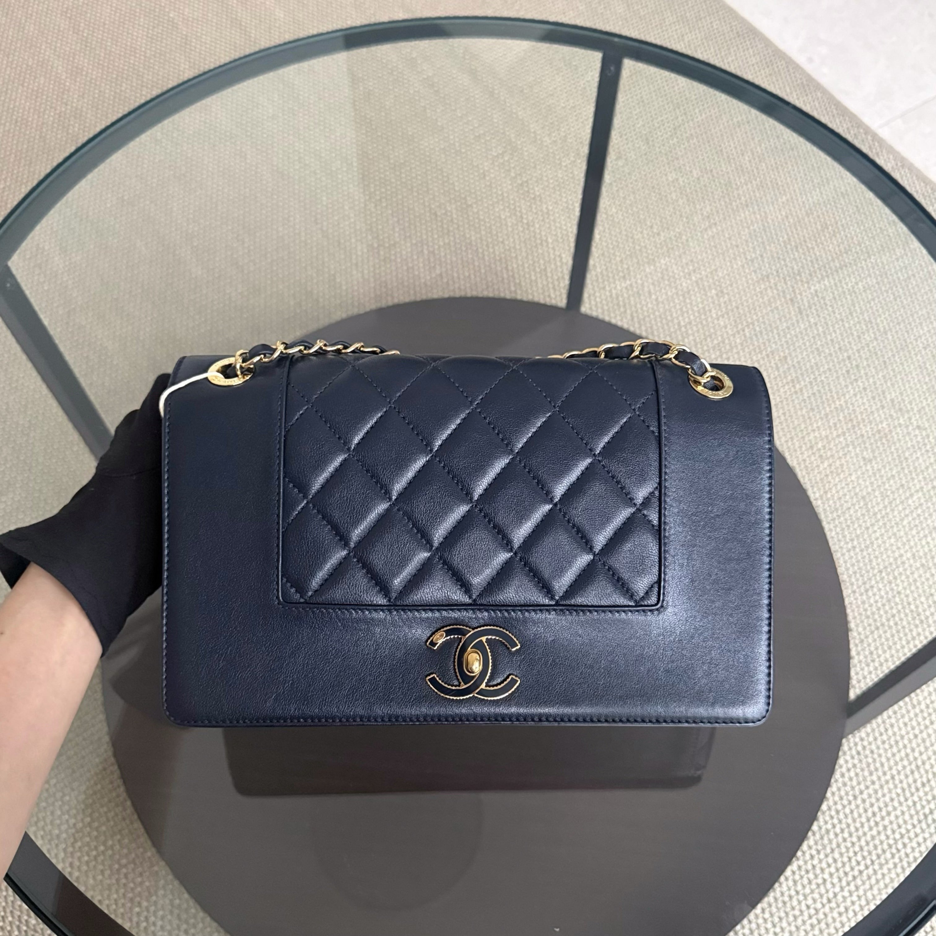 Chanel Seasonal Flap Mademoiselle - 28CM Quilted Lambskin Midnight Blue Gold Hardware Series 23