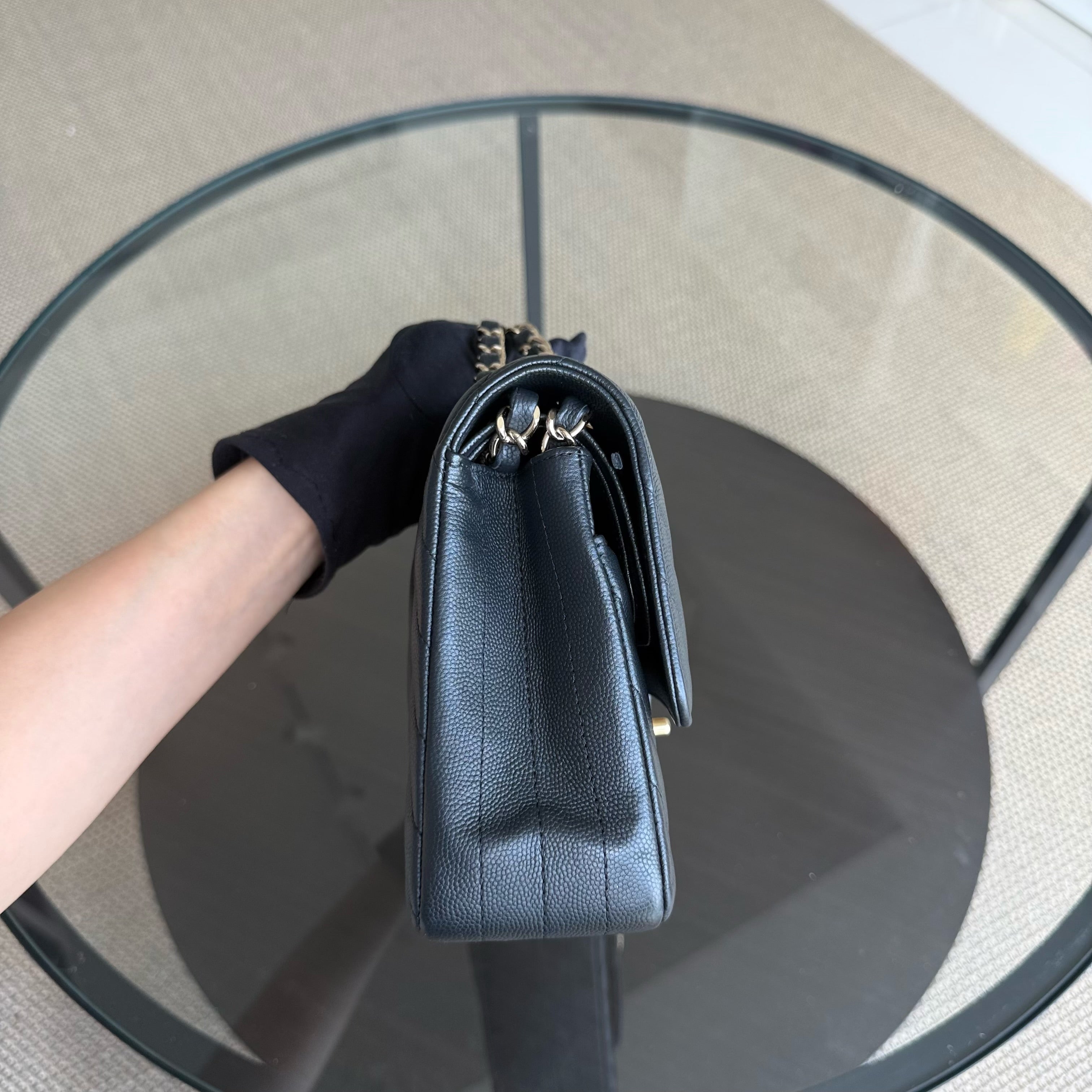Chanel Classic Flap Medium - Caviar 25CM Chevron Grained Calfskin Black Gold Hardware Series 27