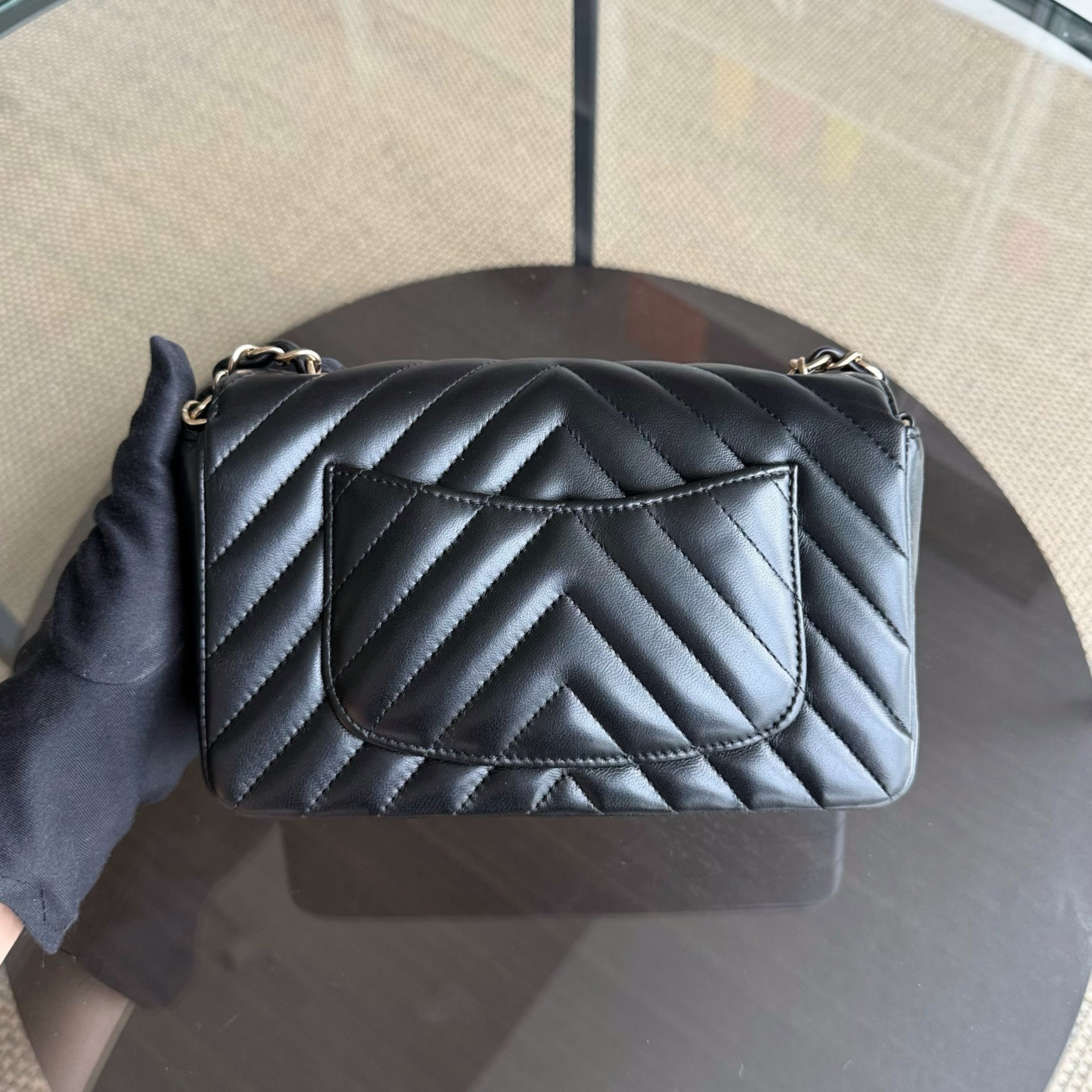 Chanel Classic Flap Mini - Chevron Lambskin Black Gold Hardware Series 25