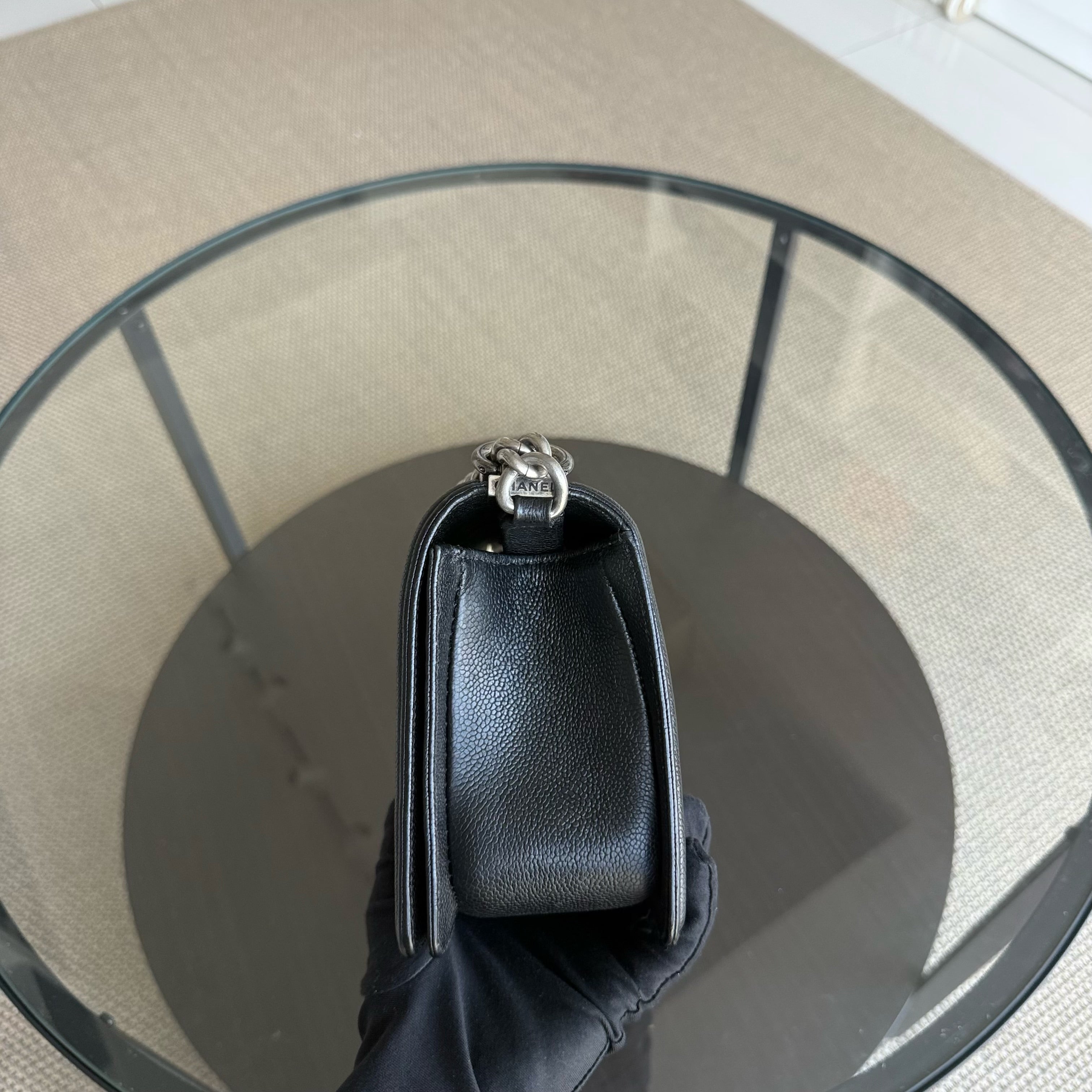 Chanel Boy Medium - Caviar Quilted Grained Calfskin Black Ruthenium Silver Hardware Series 23