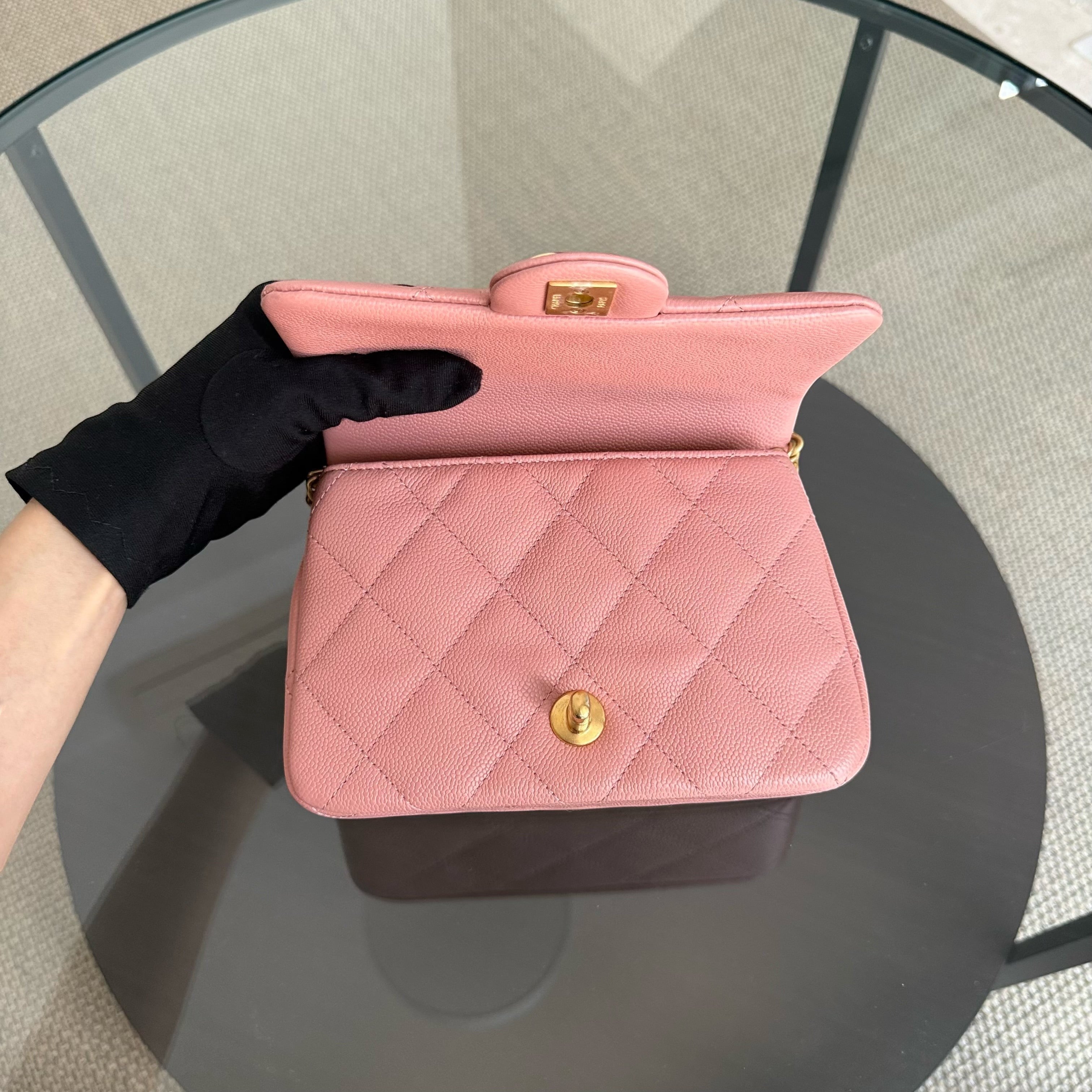 Chanel Flap Mini 21CM Sweetheart 23P - Caviar Quilted Pink Gold Hardware Microchip