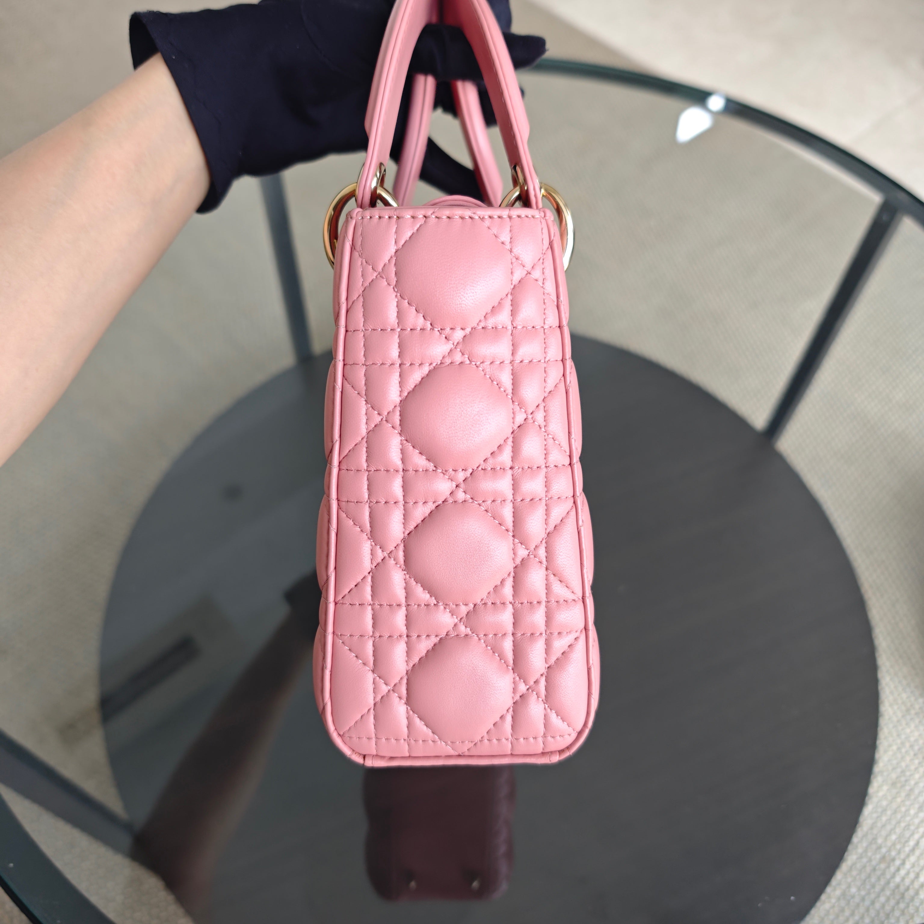 Dior Lady Small Flap - Cannage Lambskin Pink Gold Hardware