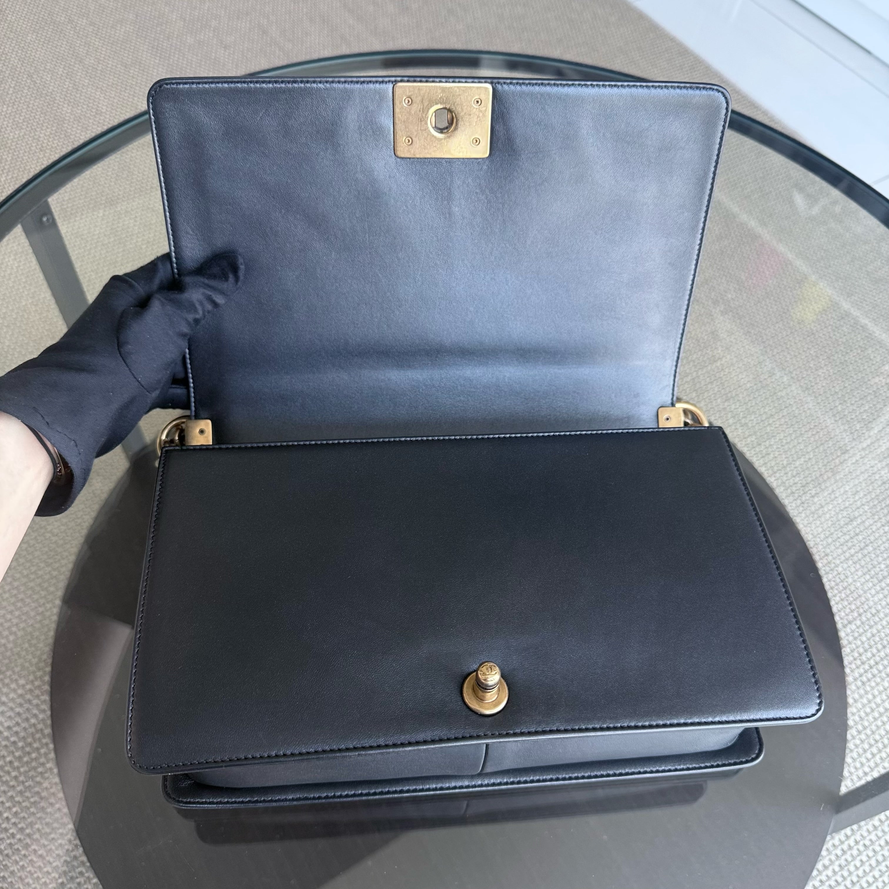 Chanel Boy New Medium - 28CM Quilted Lambskin Black Gold Hardware Series 19