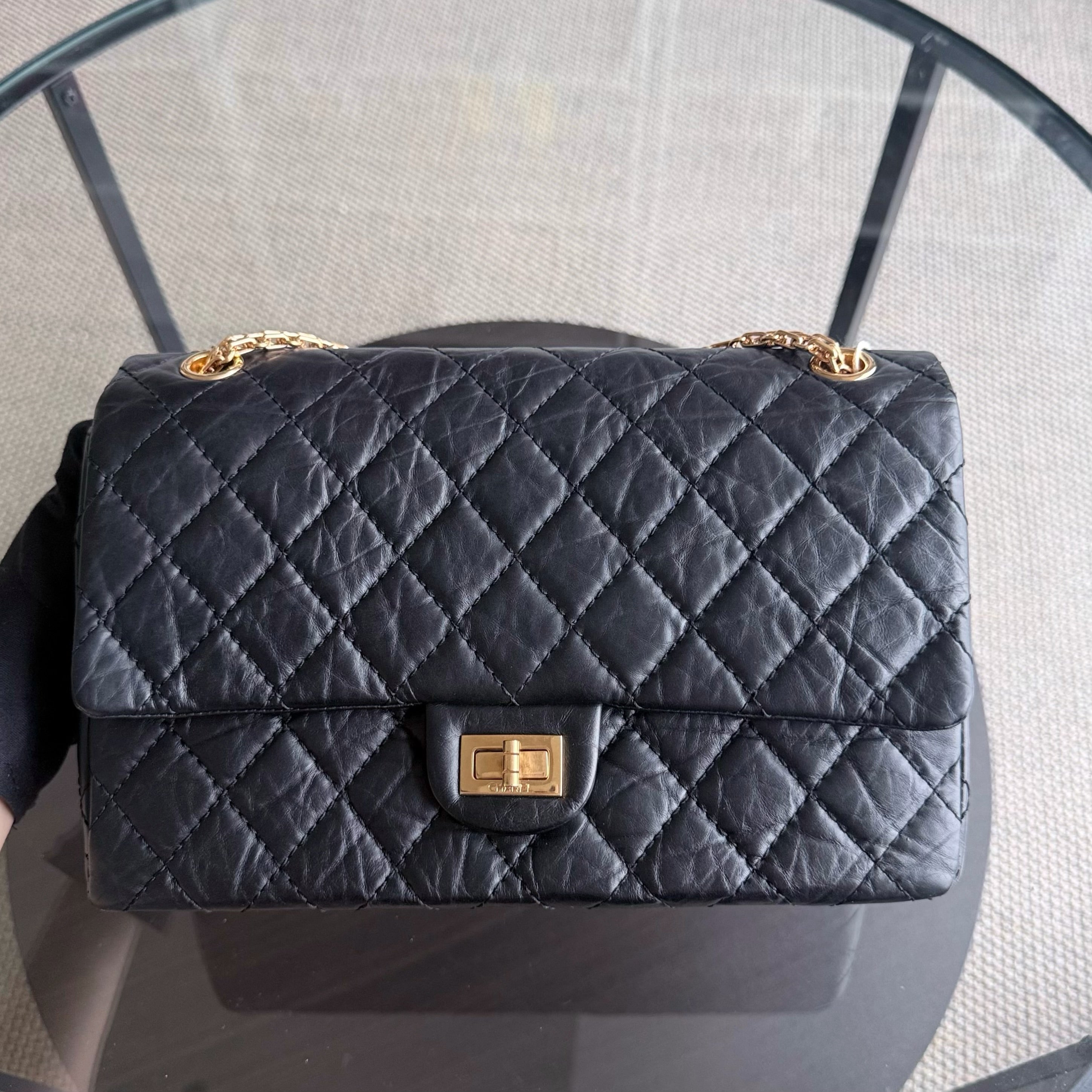 Chanel 2.55 Reissue 226 - 28CM Quilted Aged Calfskin Black Gold Hardware Series 14